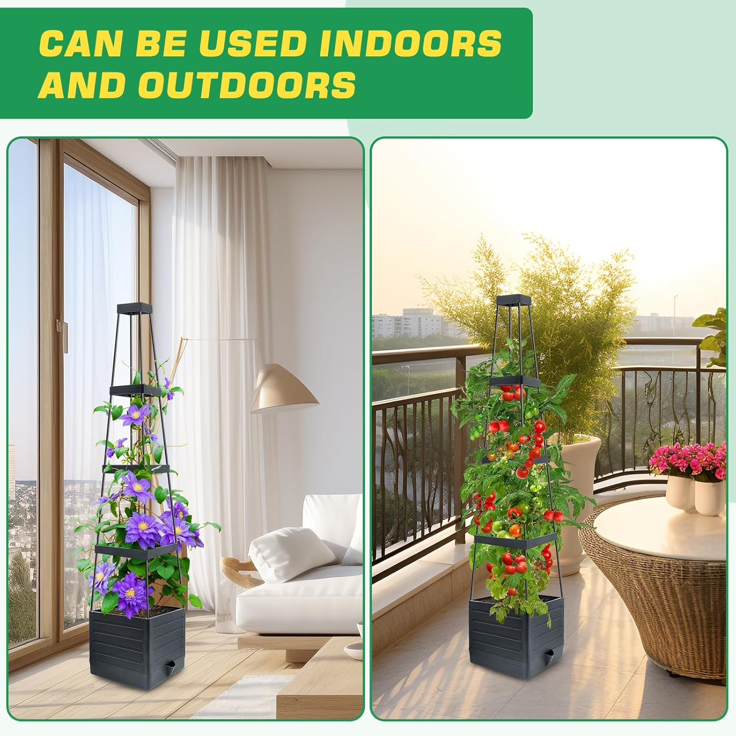 Raised Garden Bed Planter Box with Trellis, Tomato Cage Planters for Climbing Plants Vegetable Vine Flowers Outdoor & Indoor (2 Pack,57X9.8X9.8In) image number 2