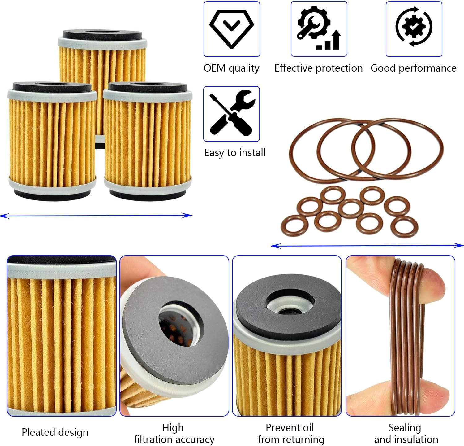 BIGLKNM 3 Packs Oil Filter with O-Ring 5D3-13440-09-00 for Yamaha YFZ450 YZ250F YZ426F WR250F WR450F WR426F 5D3-13440-02-00 ATV Oil Filter image number 1