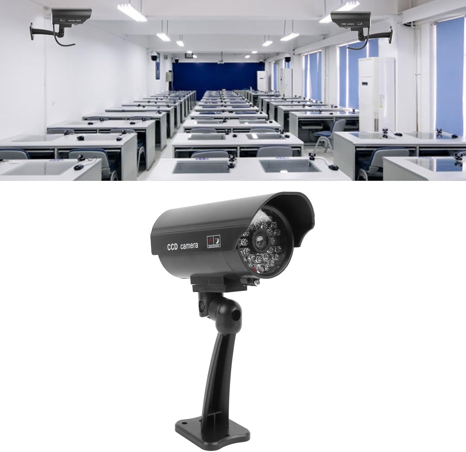 Dummy Fake Security Camera, Simulated Surveillance Security CCTV Dome Camera with Red Flashing Lights and Warning Sticker, Fake CCTV Surveillance System for Indoor Outdoor image number 5