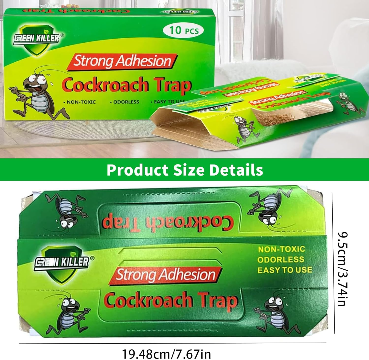 Cockroach Traps, Strong Adhesive Roach Traps, Highly Effective Roach Trap, Cockroaches Killer, Safe Cockroach Bug Trap for Indoor Use, No Smell & Non-Toxic, User Friendly (50 Pack) image number 3