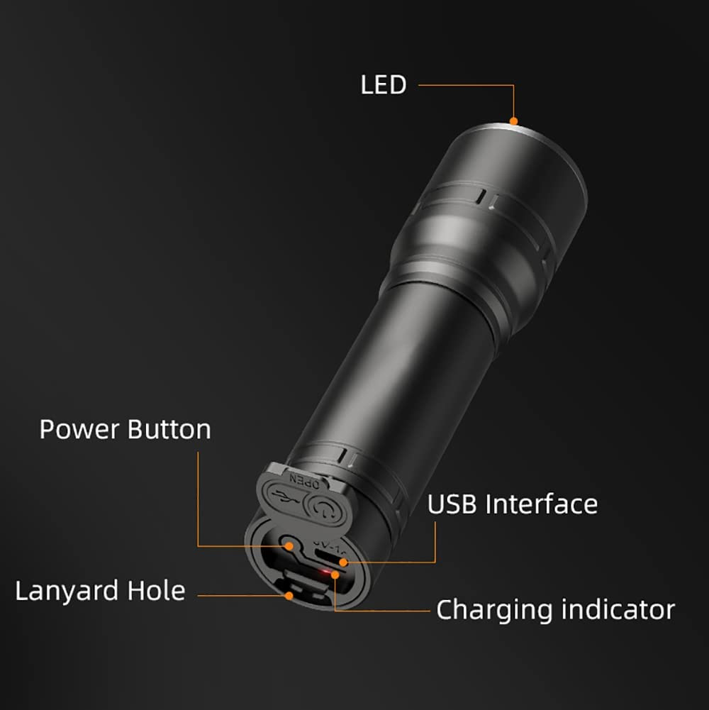 LED Flashlight, USB Rechargeable Flashlights, Bright Lightweight Flash Light, 4 Modes Tactical Waterproof Handheld Flashlight for Camping, Running, Hiking and Emergencies (Black) image number 4