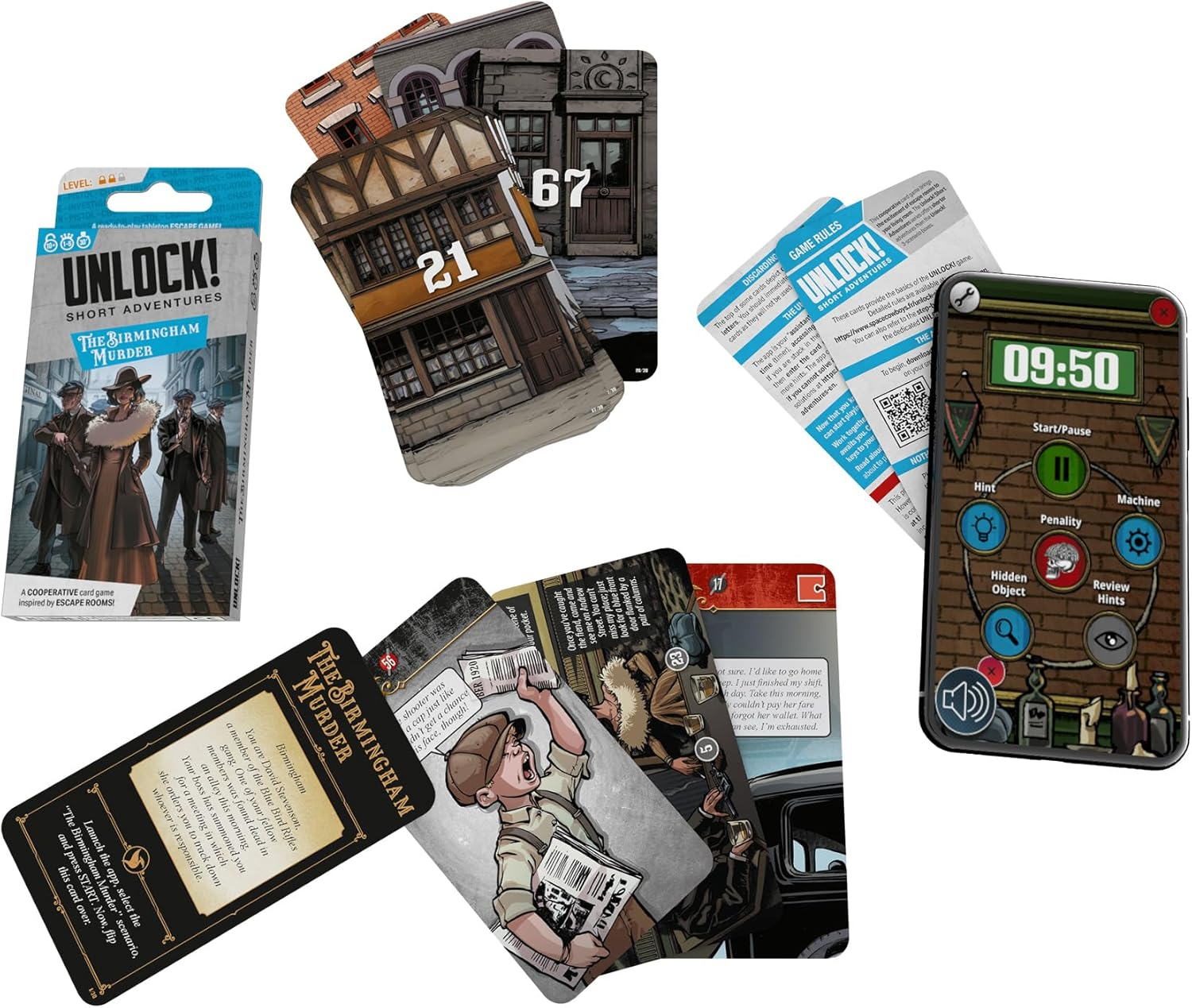 SPACE Cowboys | Unlock! Short Adventures 9: the Birmingham Murder | Escape Room Card Game | Ages 10+ | 1-6 Players | 30 Minutes Playing Time image number 2