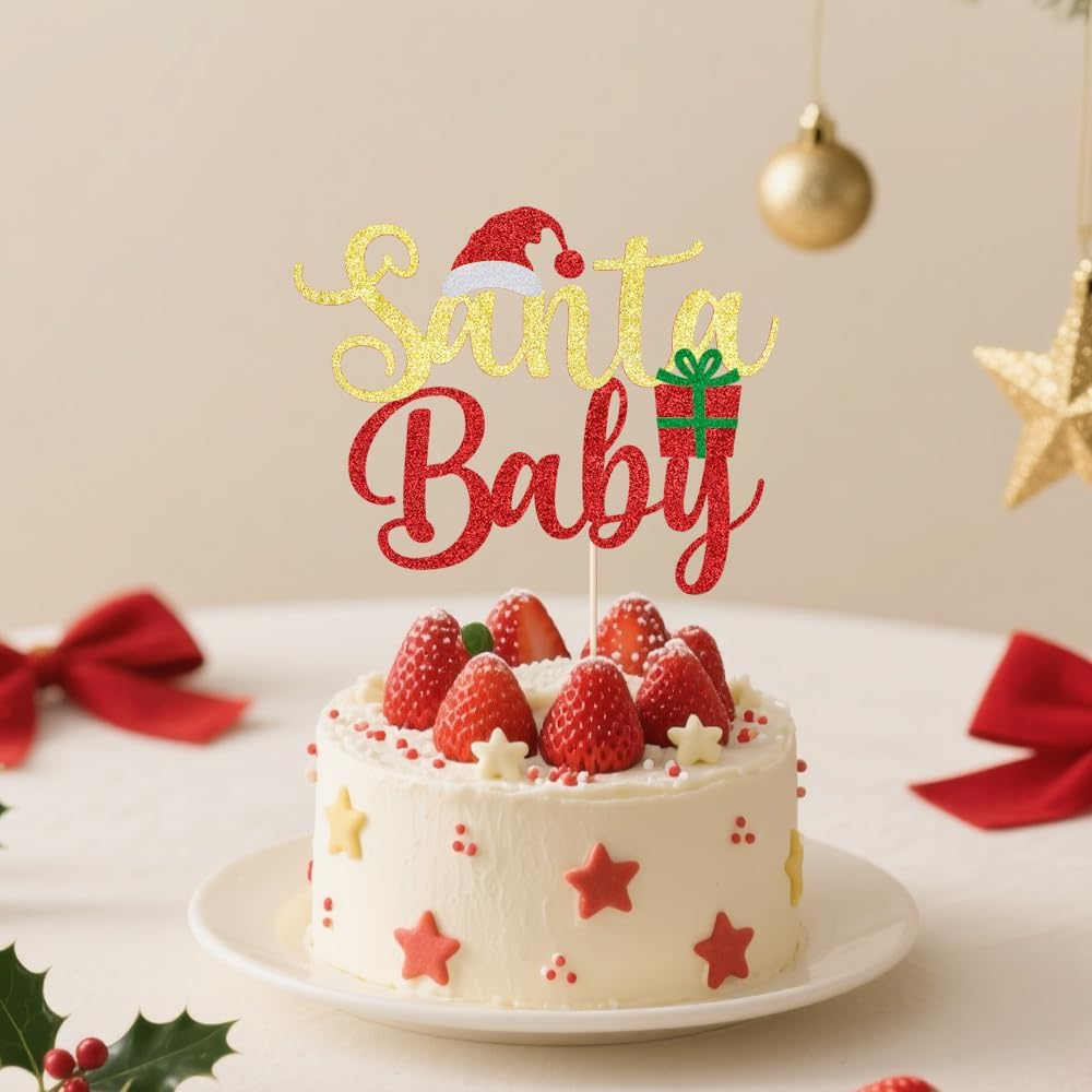 Merry Christmas Cake Topper, Happy New Year Party Cake Decorations, Children'S Christmas Theme Party Cake Decorations Supplies (BABY) - Christmas Tree-Red Green image number 6