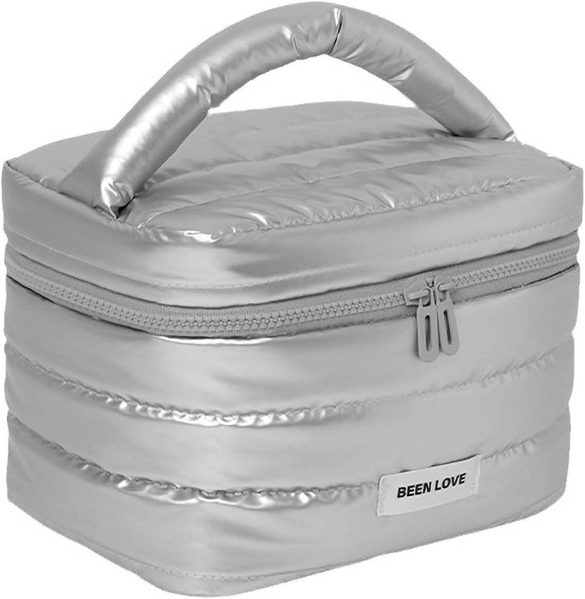 Cute Large Capacity Makeup Quilted Bag for Women&Girls/Down Jacket Waterproof Fabric/Makeup Brush/Cosmetic Bag/Toiletry Bag/Travel Case/Zipper Organizer Bag/Wide Open