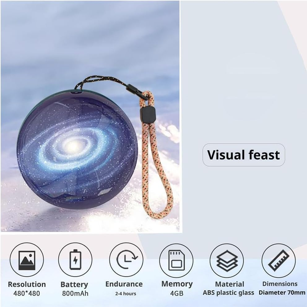 3D Memory Orb Ball Video Player - Upload Videos & Photos, 70Mm Crystal Sphere with 3D Effect, Rechargeable Digital Display for Anniversary, Birthday Gift (White)