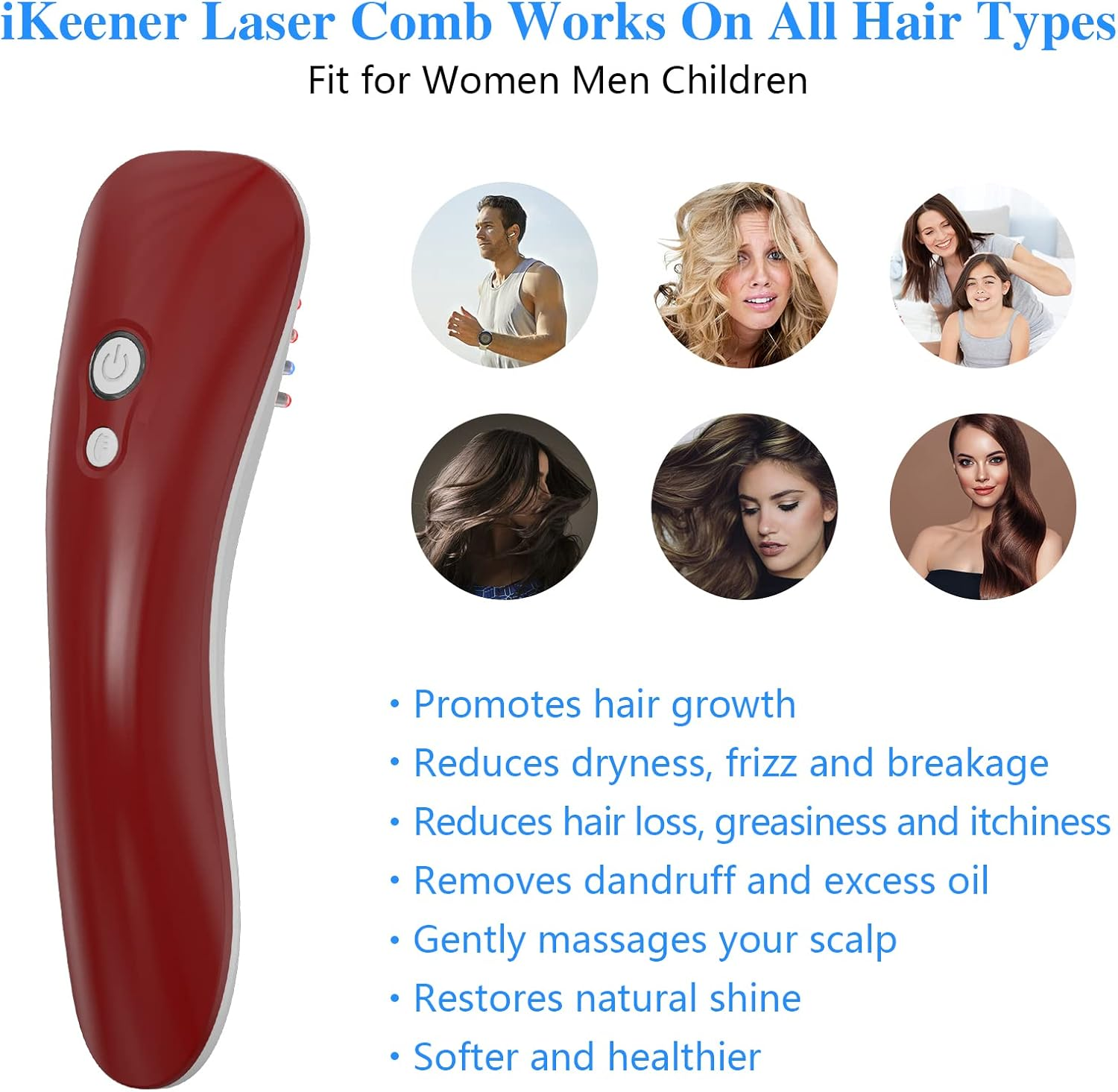 Ikeener Hair Growth Laser Small Comb,Red and Blue Light to Eliminate Hair Loss,Red Light Therapy Promote Hair Regrowth,Stimulate Hair Follicle Activation,Hair Repair,Head Scalp Massage Stress Relax image number 1