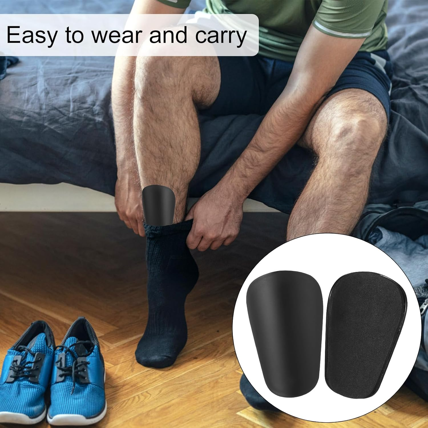 2 Pair Mini Shin Guards Soccer, Miniature Shin Guard Anti-Slip Small Protective Equipment Shin Guards Professional Football Shin Pads for Men Women Youth Kids(Black, Blue) image number 3