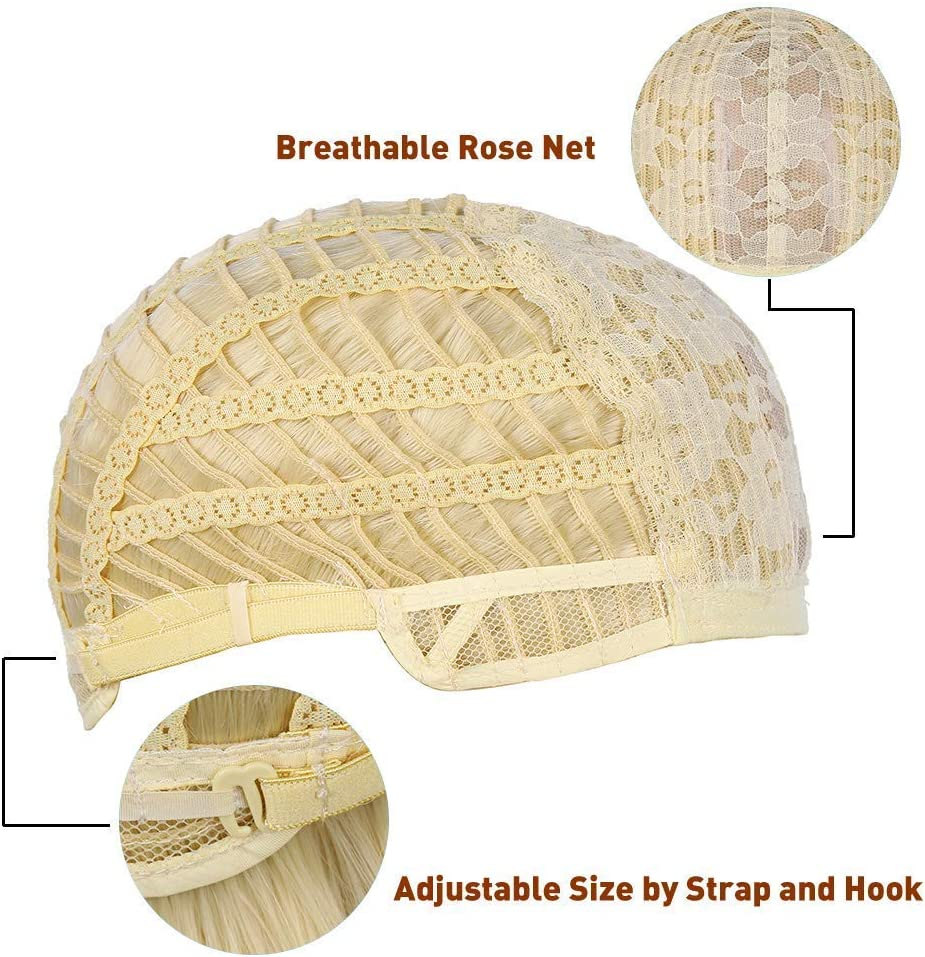 Enilecor Short Bob Hair Wigs 12" Straight with Flat Bangs Synthetic Colorful Cosplay Daily Party Wig for Women Natural as Real Hair+ Free Wig Cap (Light Pink) - Caramel, White image number 2