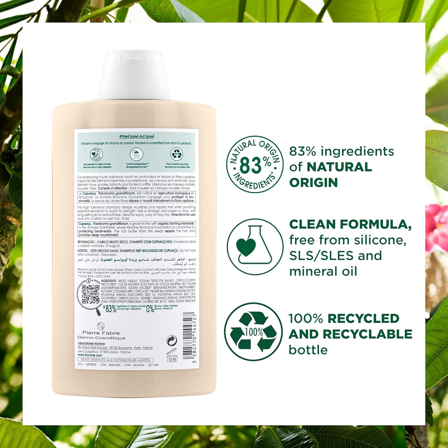 Klorane Intense Repairing Shampoo with Organic Cupuacu 400Ml - Damaged Hair image number 1