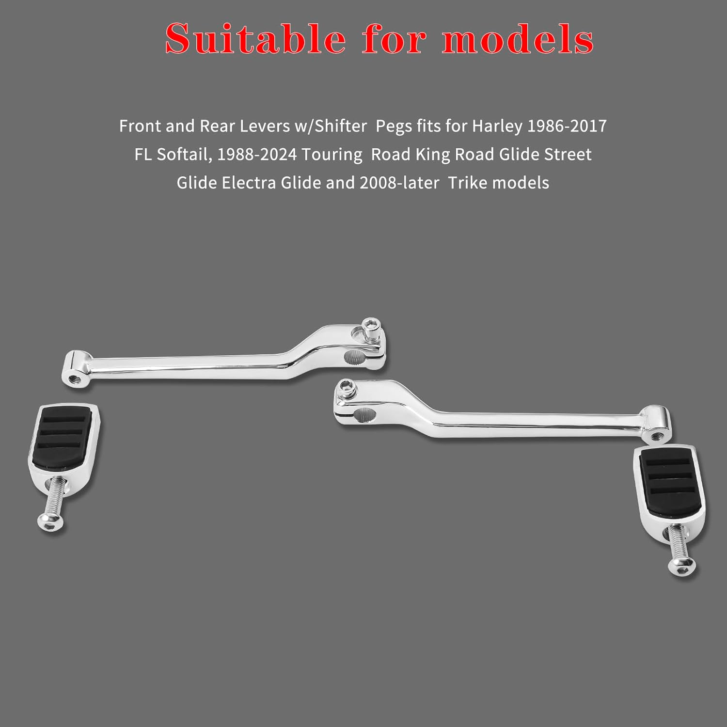 LDJXDADI Heel Toe Shifter Lever Pegs,Front Rear Shift Peg Fit for Harley Touring Street Glide Road King Road Glide Electra Glide 1988-2024, FL Softail 1986-2017, Trike 2008-2024 Chrome