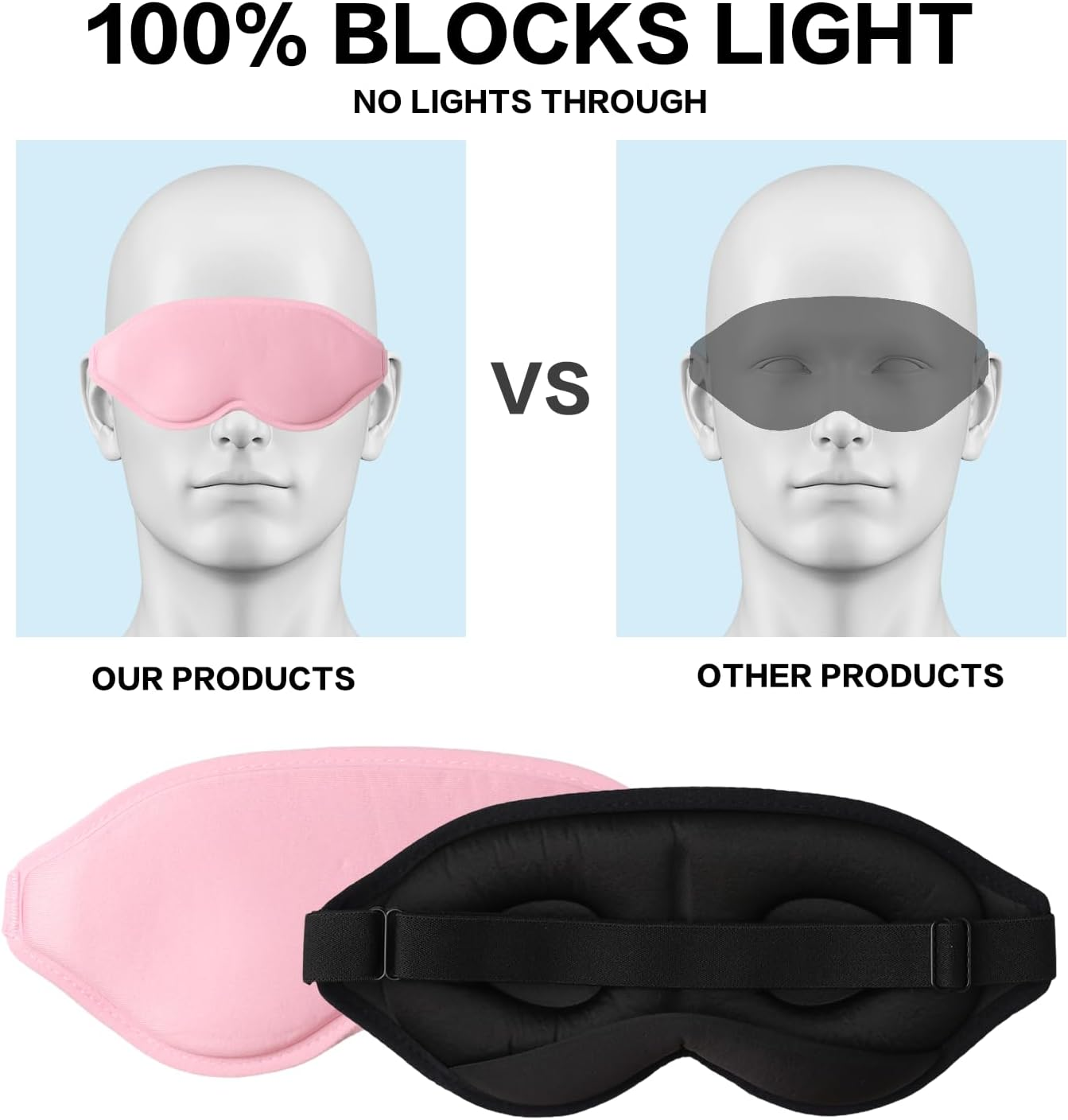 Sleep Mask for Men & Women &ndash; 2 Pack 3D Contoured Eye Mask with Adjustable Strap, Soft Breathable Night Blindfold for Sleeping, Travel, Yoga & Nap (Pink & Black) image number 1