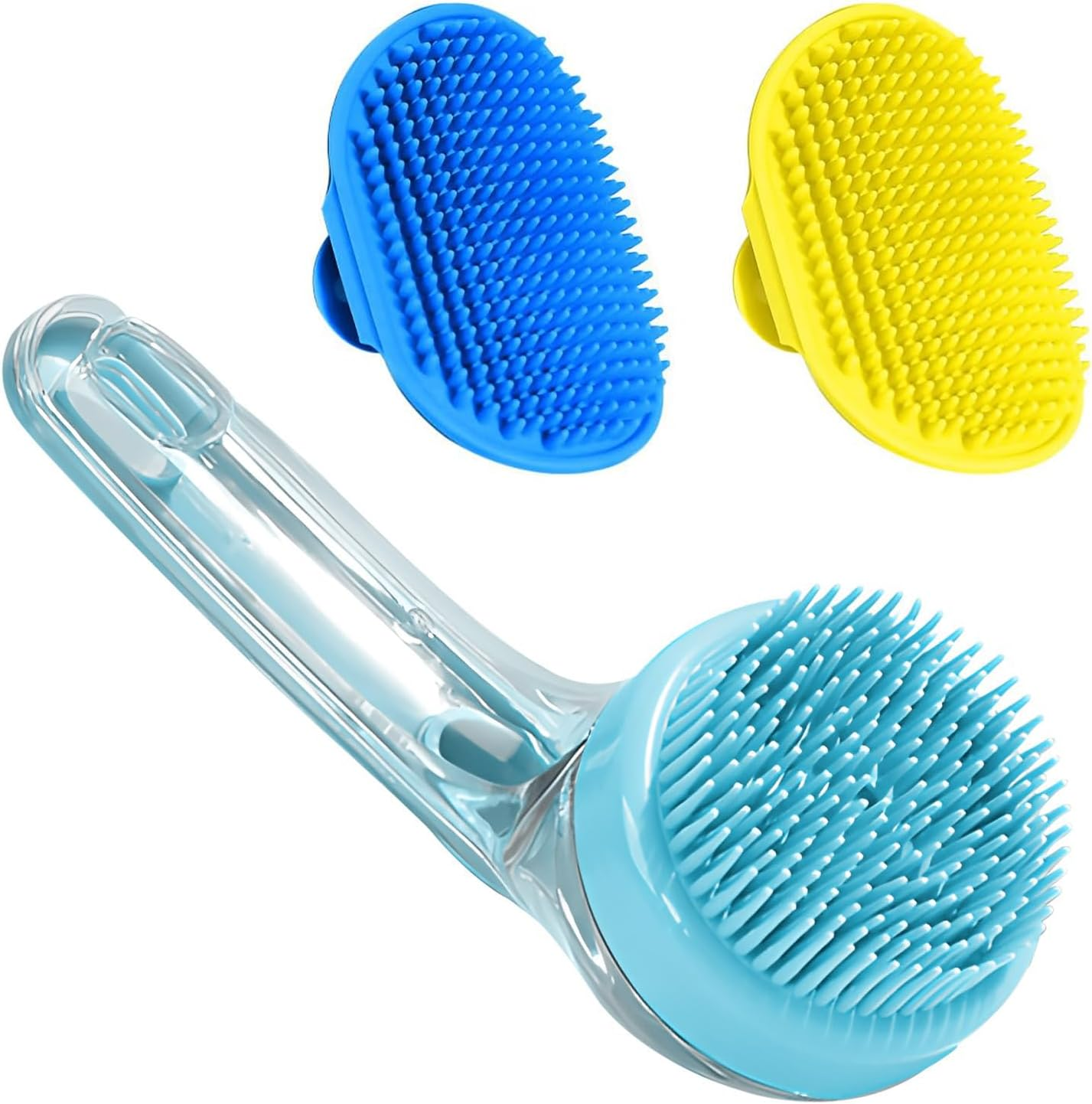 3Pcs Dog Bath Brush, Dog Scrubber for Bath, Shampoo Brush Bubble Maker, Dog Paw Washer, Grooming Massage Brush with Adjustable Ring Handle, Dog Accessories for Short & Long Hair -Blue image number 2