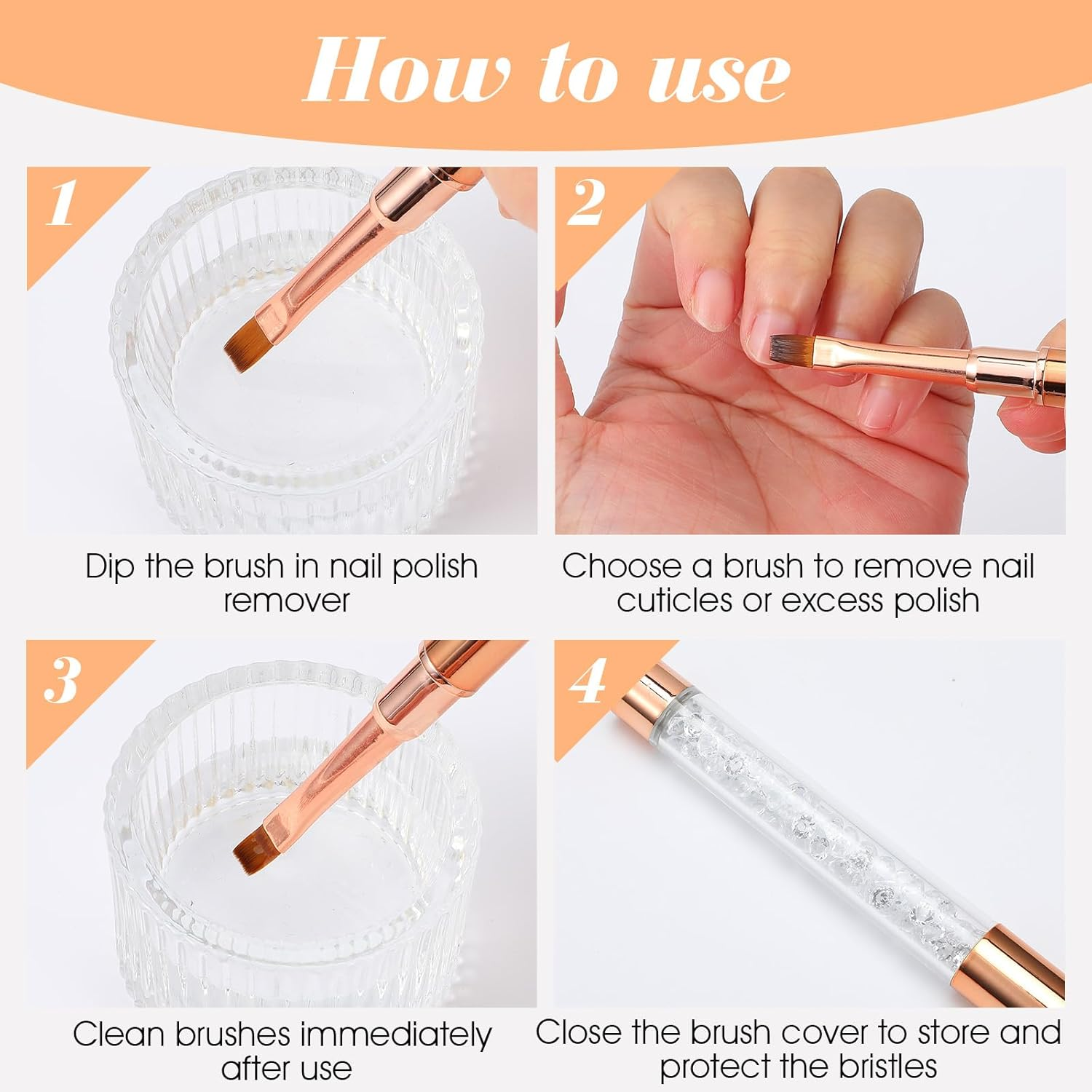 Set of 6 Gel Brushes for Nails, Oval Gel Nail Brush Set, Art Brush for Nail Painting with Rhinestone Handle, Nail Art, Design Brush, Nail Art, Cleaning Brush image number 5