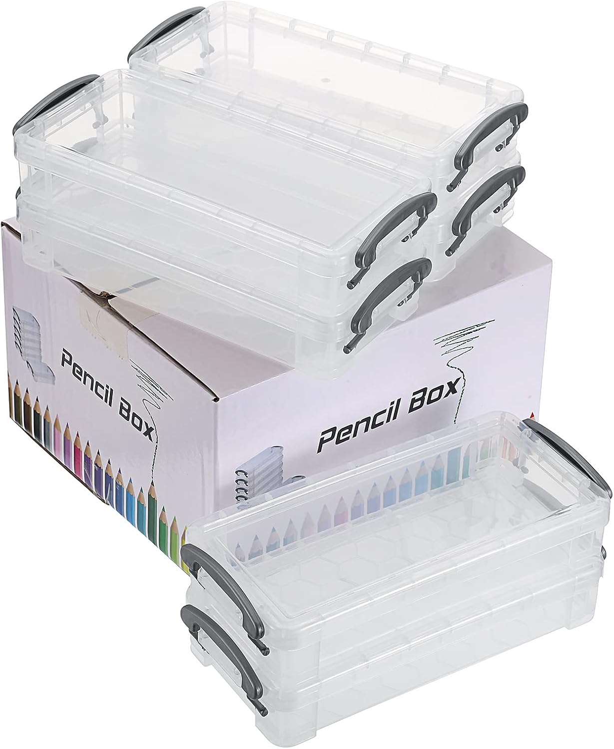 BTSKY Large Capacity Pencil Box, Office Supplies Storage Organizer Box, Brush Painting Pencils Storage Box Watercolor Pen Container Drawing Tools(6 Pack) image number 5