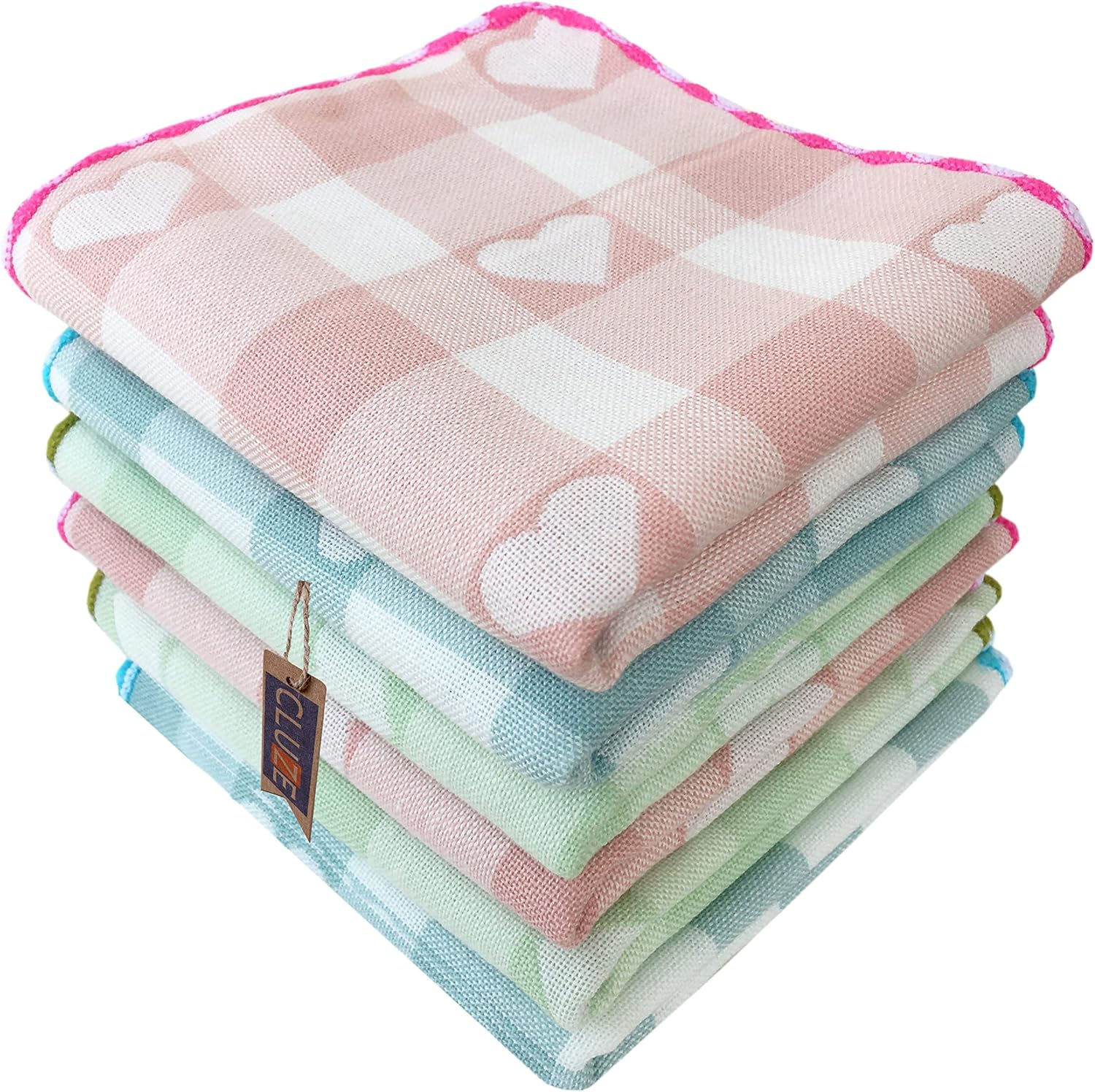 CLUZE Women Heart Printed Handkerchief - Cotton Hanky, Face Towel (Light Color) (Size 25X25 Cm)