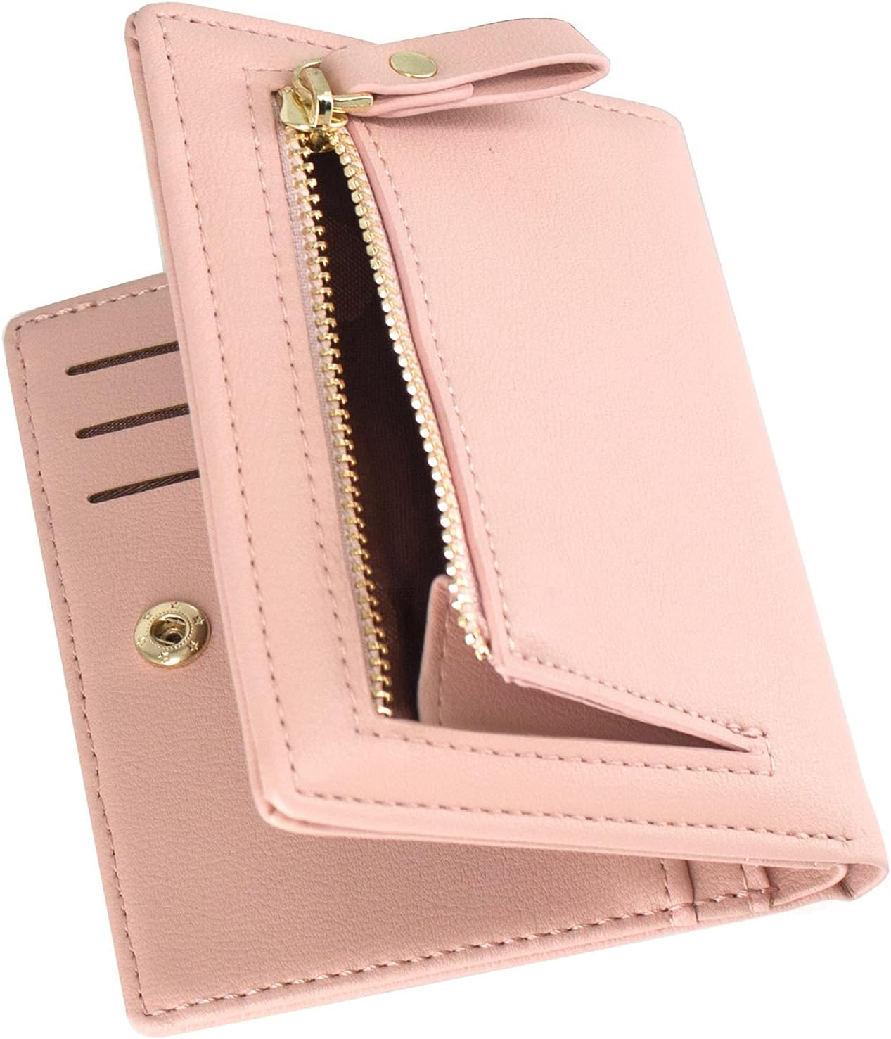 SUMGOGO Small Wallet for Women Slim Leather Card Holder RFID Mini Bifold Short Front Zipper Pocket Coin Purse, Pink, Small, Minimalist - Blue image number 5