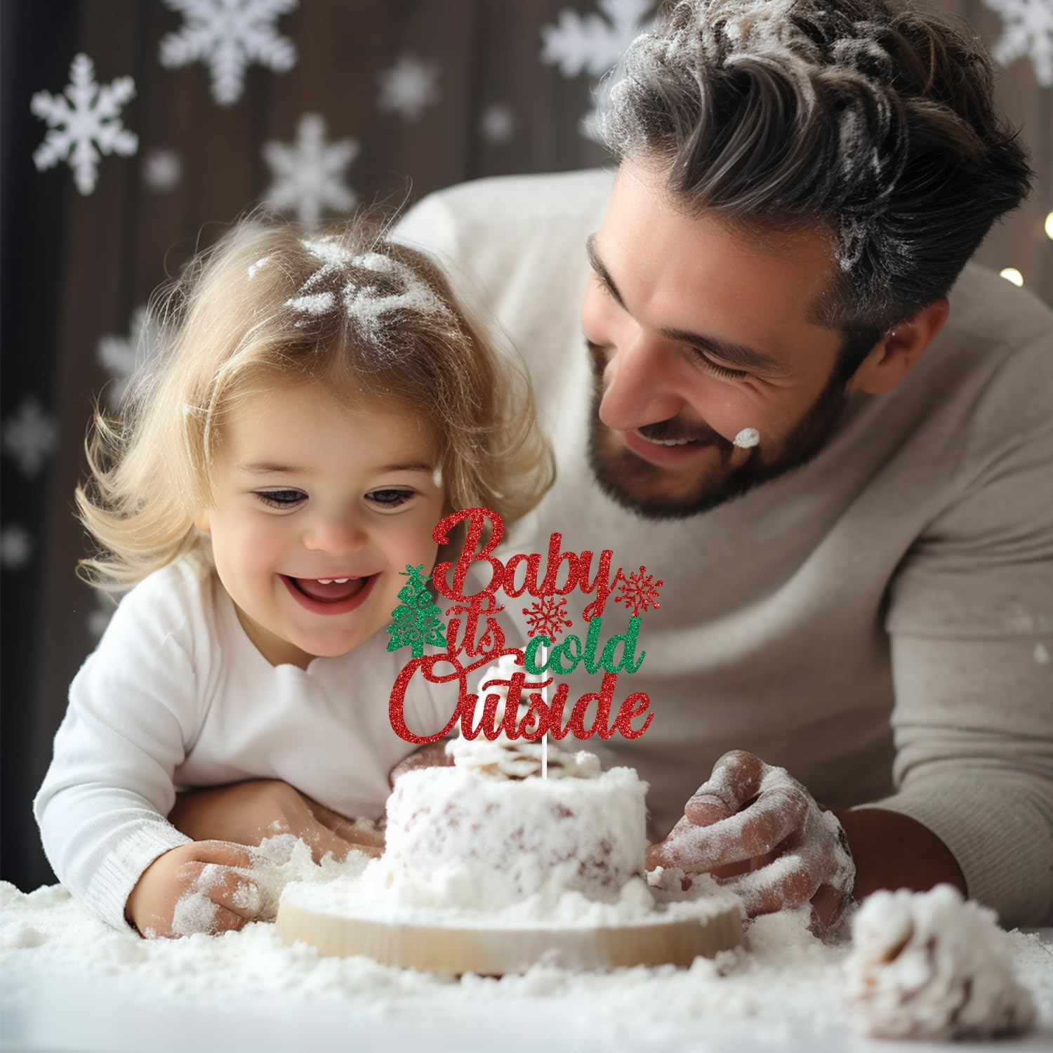 Red Glitter Baby It'S Cold outside Cake Topper, a Little Snowflake Is on the Way/Oh Deer He Is Almost Here, Winter Christmas Themed Baby Shower Party Decorations Supplies image number 6