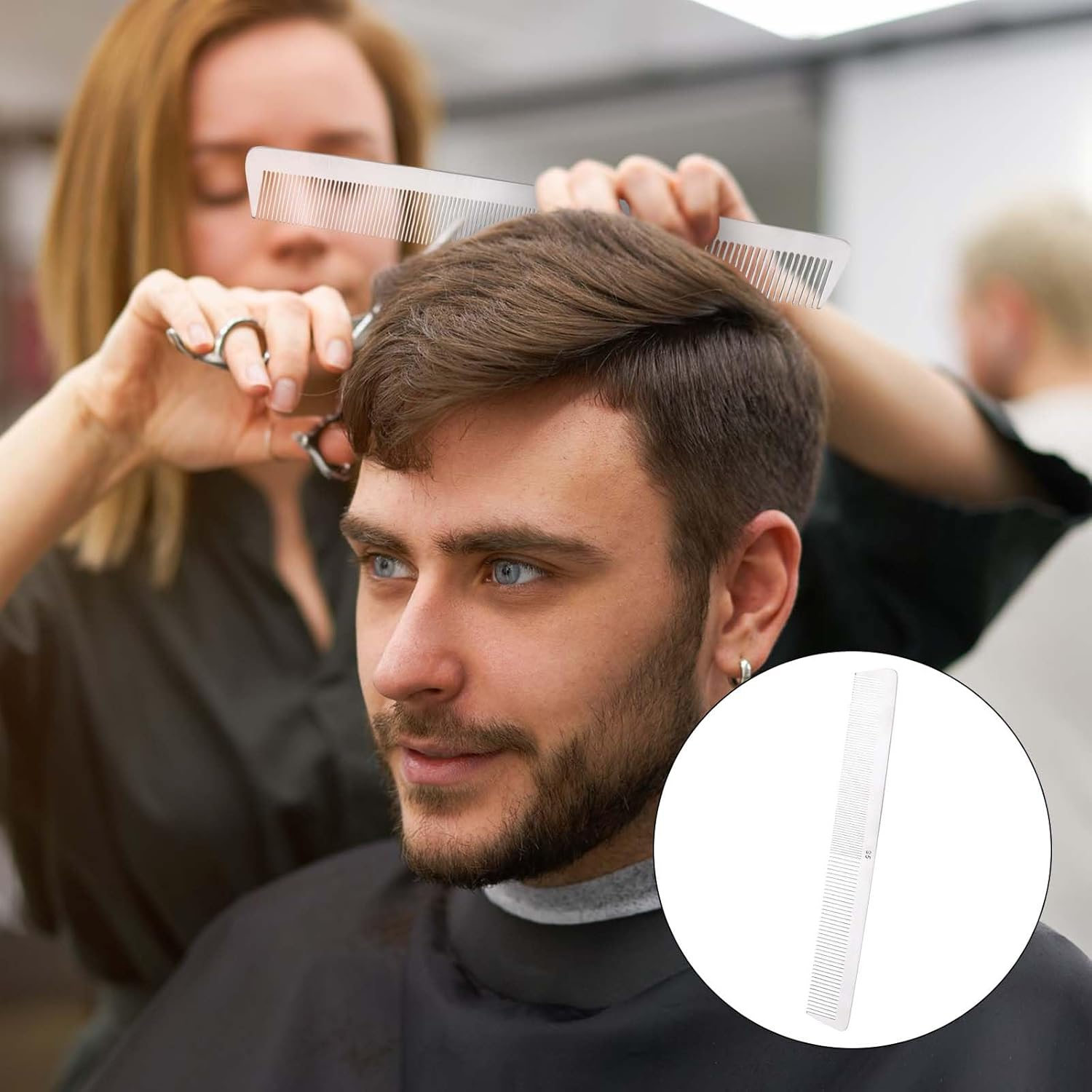 2 PCS Stainless Steel Hair Comb Set - Metal Rat Tail and Flat Top Barber Comb with Metal Pick for Teasing, Styling, and Cutting image number 2