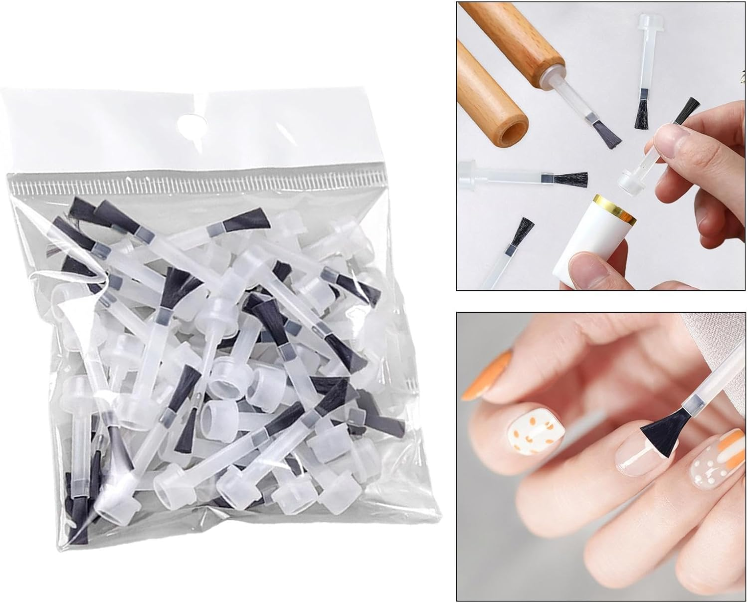 Oshhni 50X Nail Polish Brush Replacement Liquid Applicators Brushes Practical Portable Improve Your Work Efficiently Nail Brush Tool, Brush Head image number 3