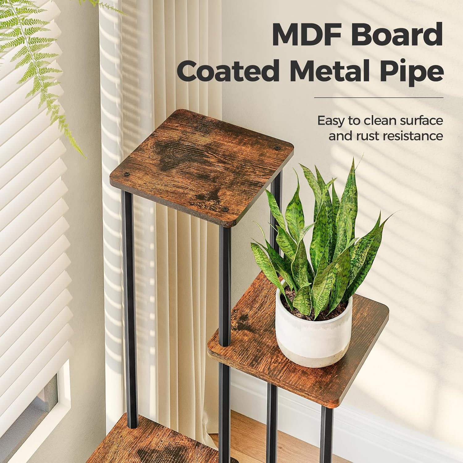 Bamworld Corner Plant Stand Indoor, 5 Tier Metal Plant Shelf for Multiple Plants, Tall Flower Stand for Patio Garden Balcony Living Room Bedroom(Brown) image number 3