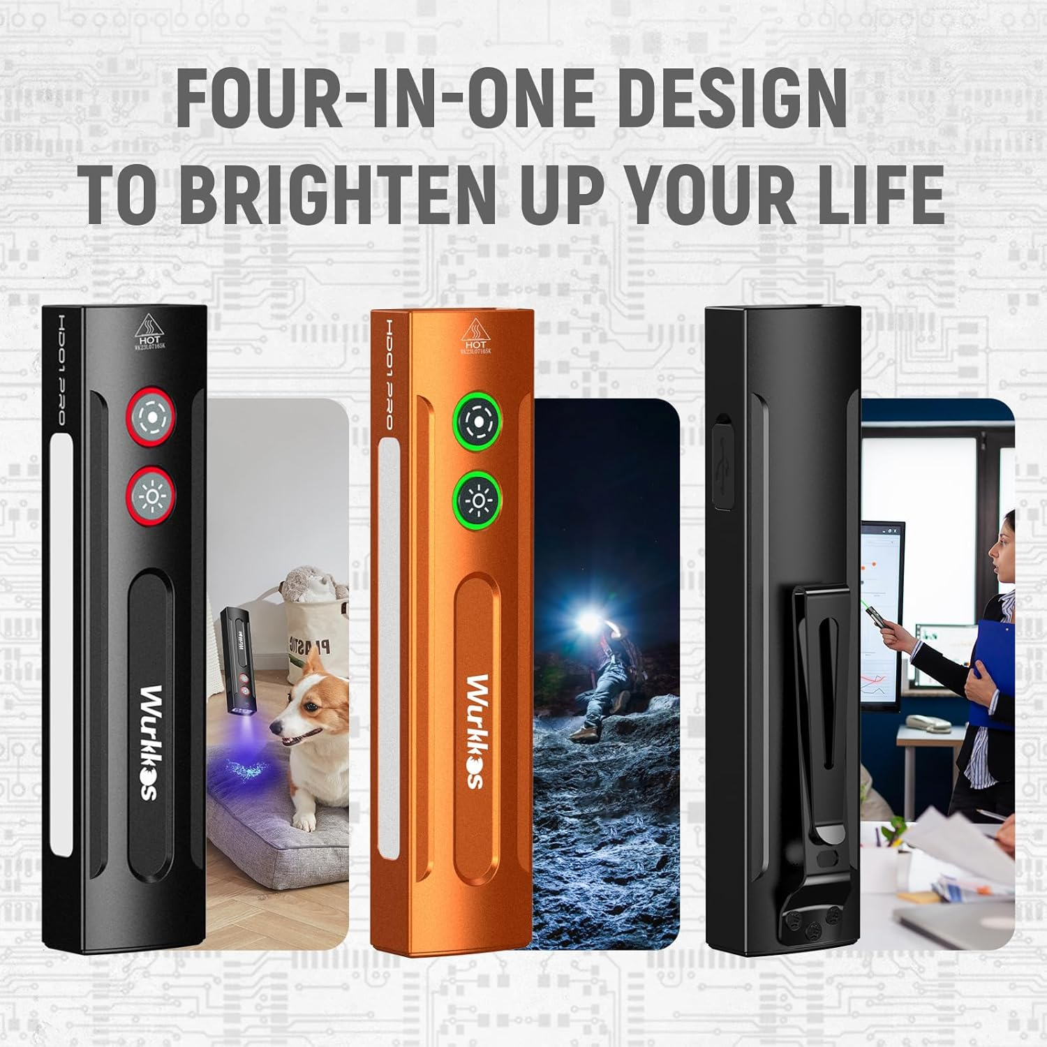 Wurkkos HD01 PRO 6-In-1 Flashlight 1200LM Flat EDC Flashlight with White Light UV Light&Green Light and RGB Light,Working Handle Flashlight with Magnetic for Outdoor Camping(Black) image number 2