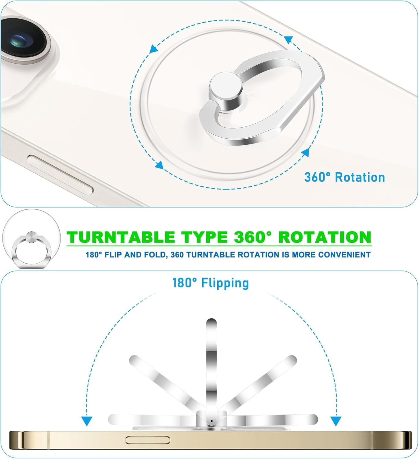 Phone Ring Holder, Oiltomn Transparent Universal Finger Stand Kickstand Cell Phone Ring Grip Holder Compatible with Iphone Samsung Smartphones 【2 Pack - Gold】
