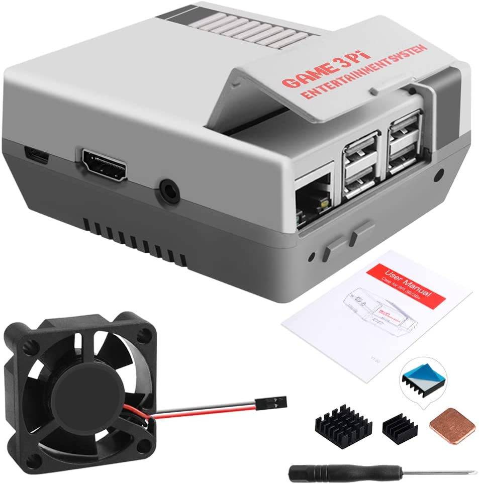 Geeekpi Case for Raspberry Pi 3B+, Case with Fan for Raspberry Pi, Retro Gaming Nes3Pi Case with Cooling Fan, Heatsinks for Raspberry Pi 2B/3B/3B+ image number 5
