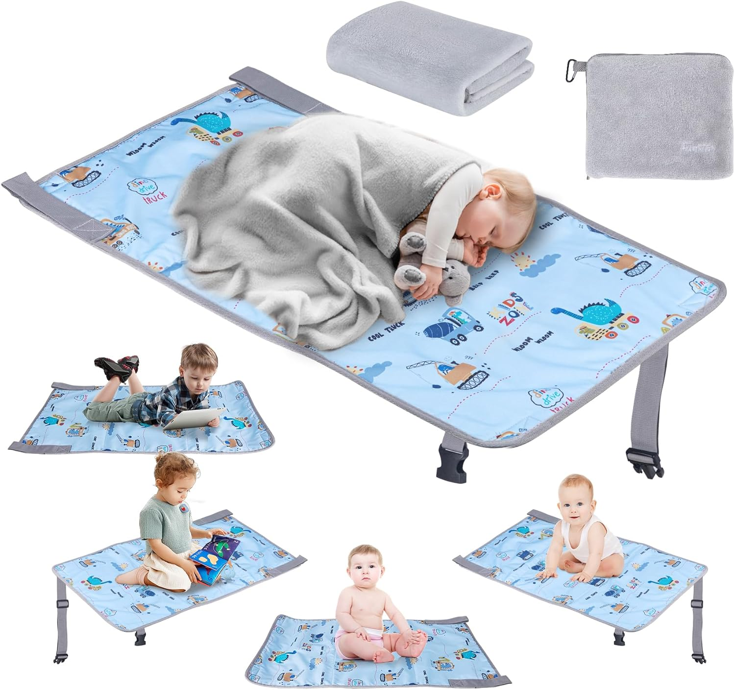 Airplane Seat Extender for Kids, Toddler Airplane Bed with Blanket, Baby Airplane Travel Essentials, Baby Portable Airplane Bed Footrest for Flight - Toddler Airplane Travel Essentials (Blue.)