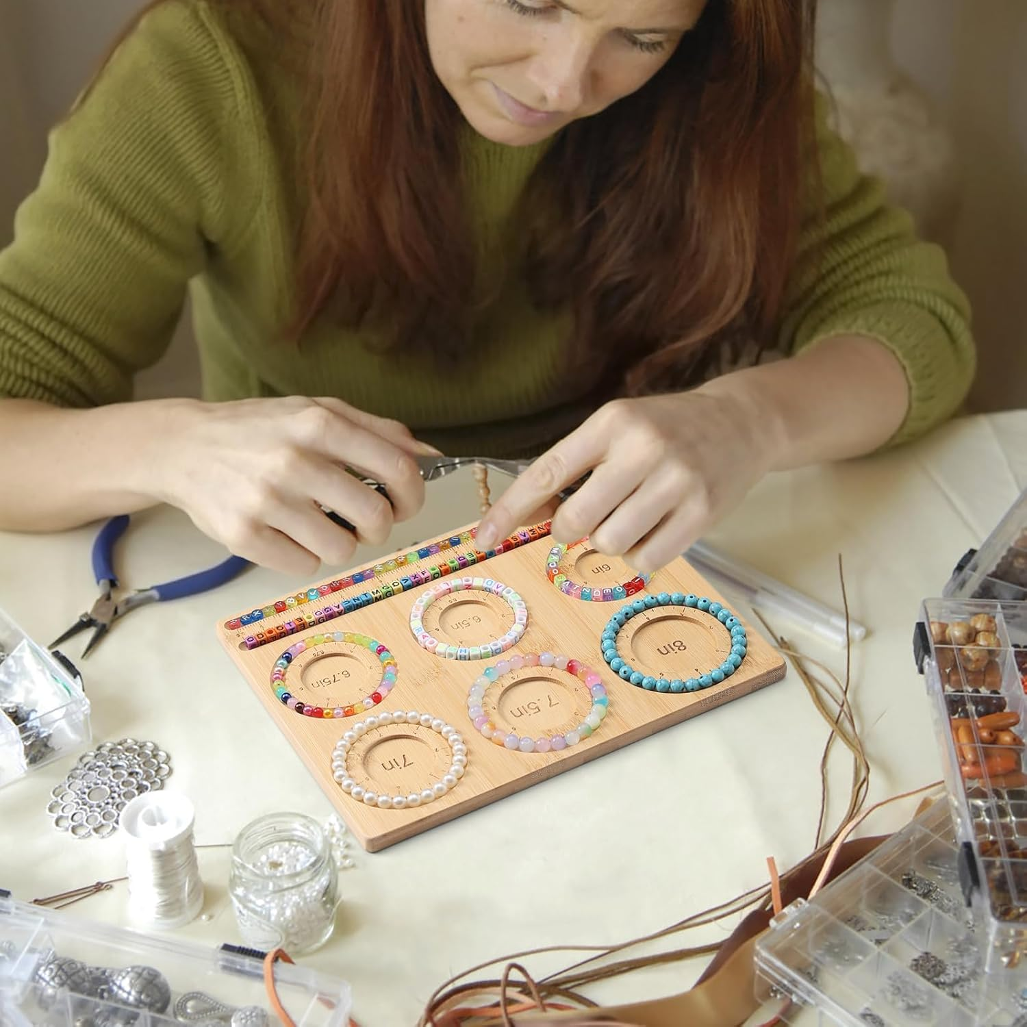 Emapoy Bead Board for Jewelry Making, Bamboo Beading Board for Jewelry Bracelet Making, DIY Bracelet Bead Board for Women image number 4