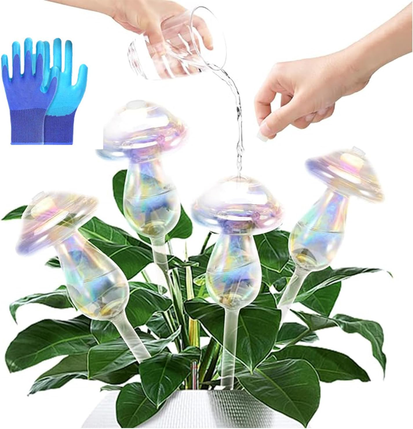 Plant Watering Globes-4Pcs Self Watering Planter Insert,Self-Watering Garden Devices，Slow Release Self Watering Planter Insert (Mushroom) image number 3