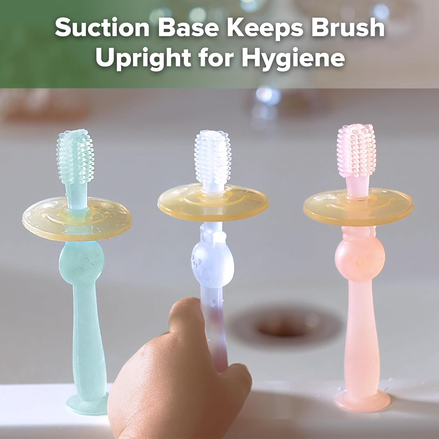 Haakaa 360&deg; Silicone Baby Toothbrush with Suction Base Infant to Toddler Toothbrush, Food Grade Silicone, 1Pc (Blue) image number 4