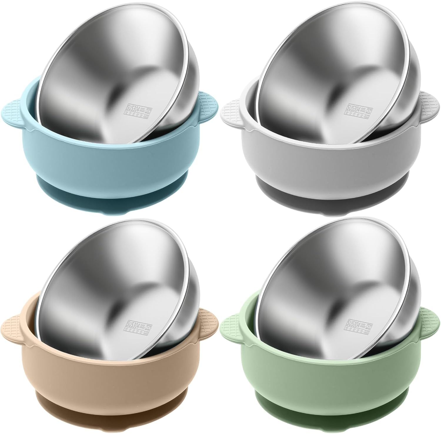 MR.TIMELAG Stainless Steel Baby Silicone Bowls - Double Ear Bowl Four Pack - Unbreakable, Non-Slip and Removable Silicone Base, anti Scald Food Container for Baby Food Feeding image number 5