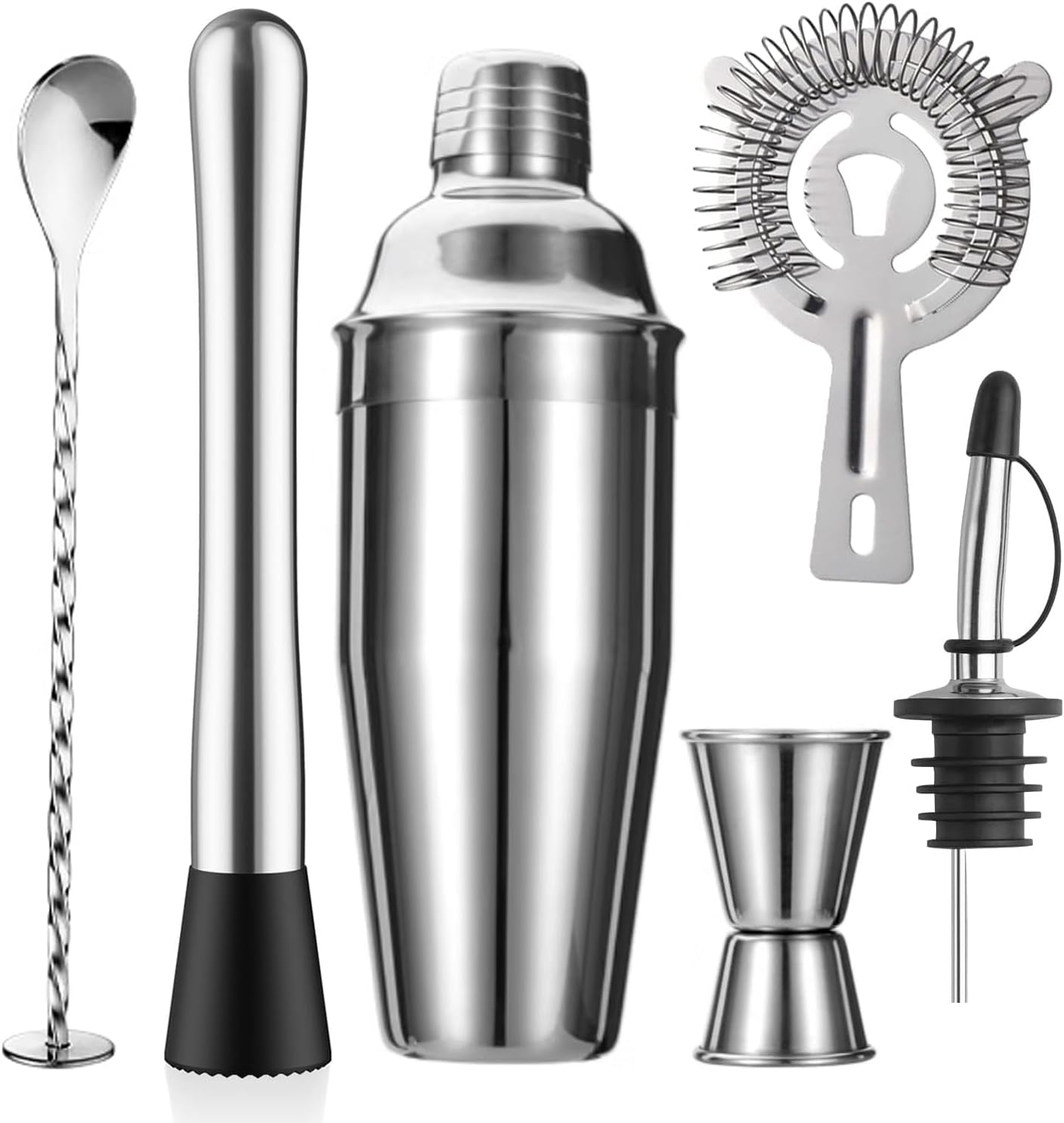 G-Sunny 6-Piece Cocktail Shaker Set 750ML Shaker Strainer Muddler Jigger Mixing Spoon Pour Spout Bartender Kit Stainless Steel Bar Set Housewarming image number 6