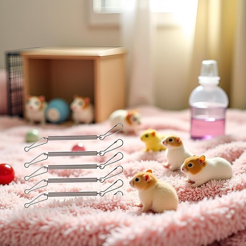 Ksngtixe 8PCS Small Animal Water Bottle Spring Clips - 2 Extra Stainless Steel Tension Clips, for Chinchilla, Hamster, Parrot, Rabbit Drinking Bottle Fixing