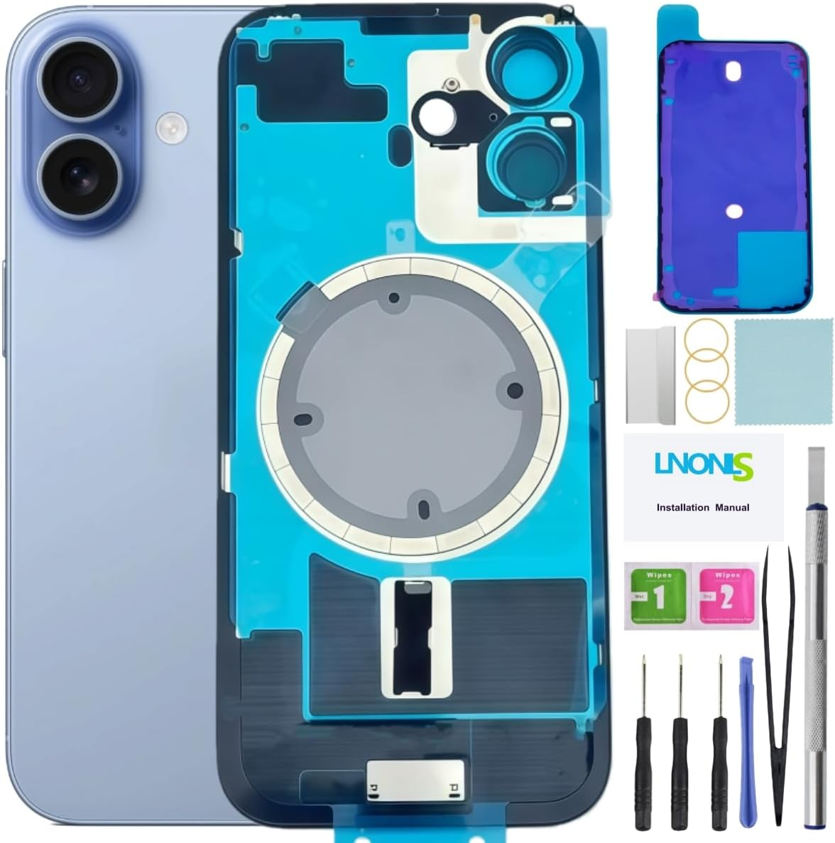 17 Back Glass Replacement for Iphone 17 Rear Back Cover Glass with Frame Magesafe Waterproof Professional Repair Tool Kit (Lavender)