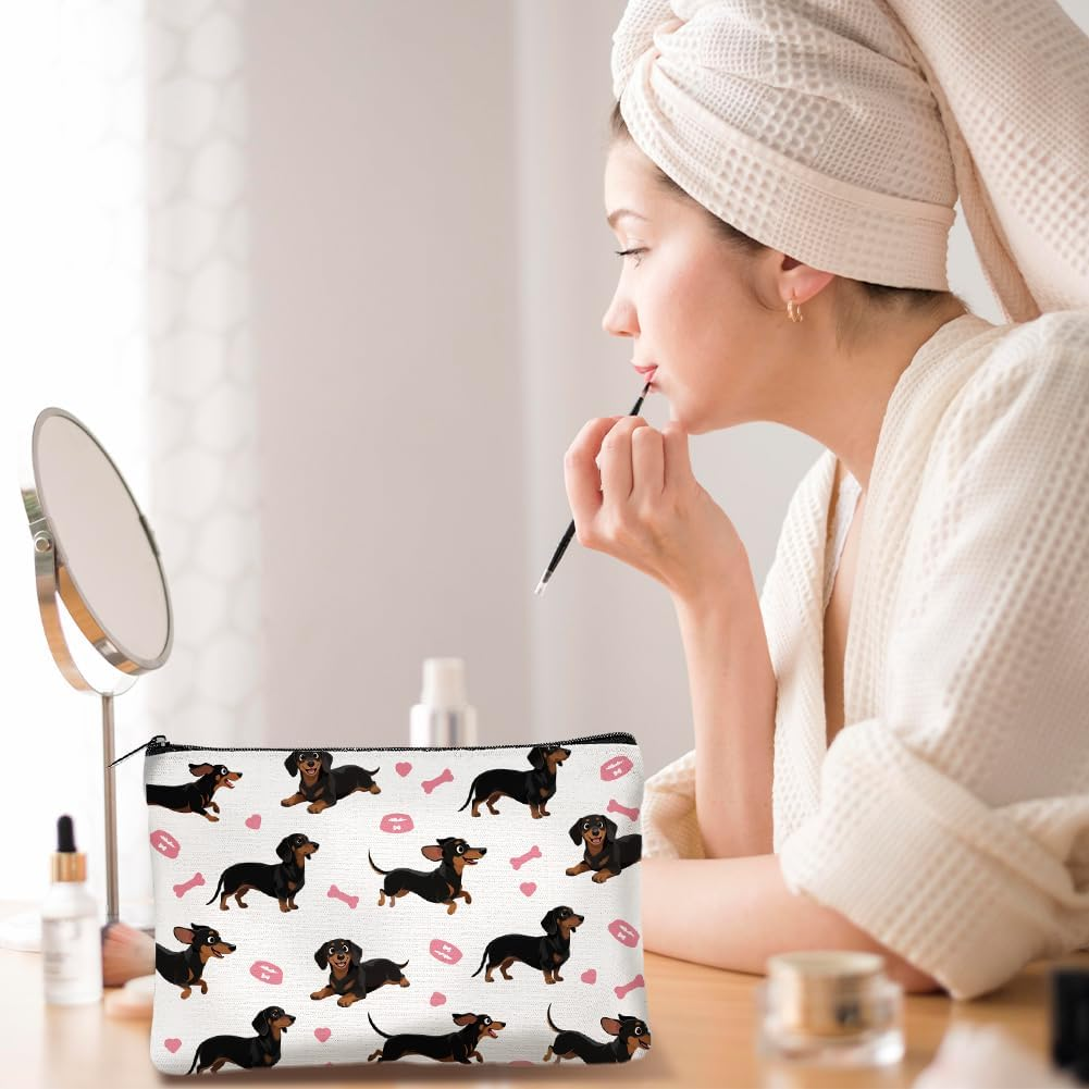 4Pcs Canvas Cute Dachshund Dog Makeup Bag - 23 X 15 Cm Dachshund Cosmetic Bags Travel Organizer Portable Accessories with Zipper, Toiletry Large Capacity, Purse Organizer Pouches