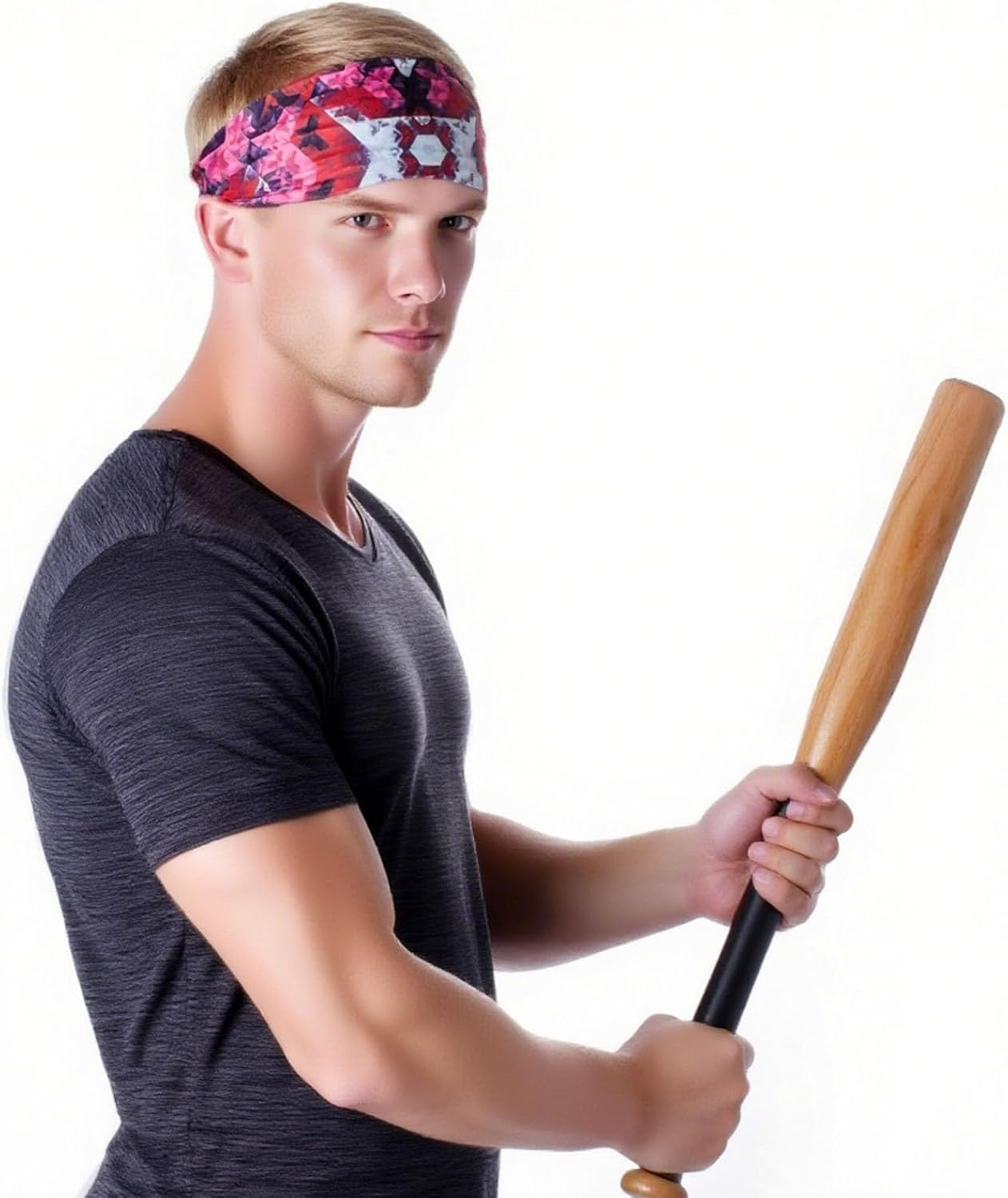 8 Pcs Sweatbands for Men Headbands Wide Sweatband Mens Stretchy Headband for Running Cycling Football Basketball Yoga image number 5