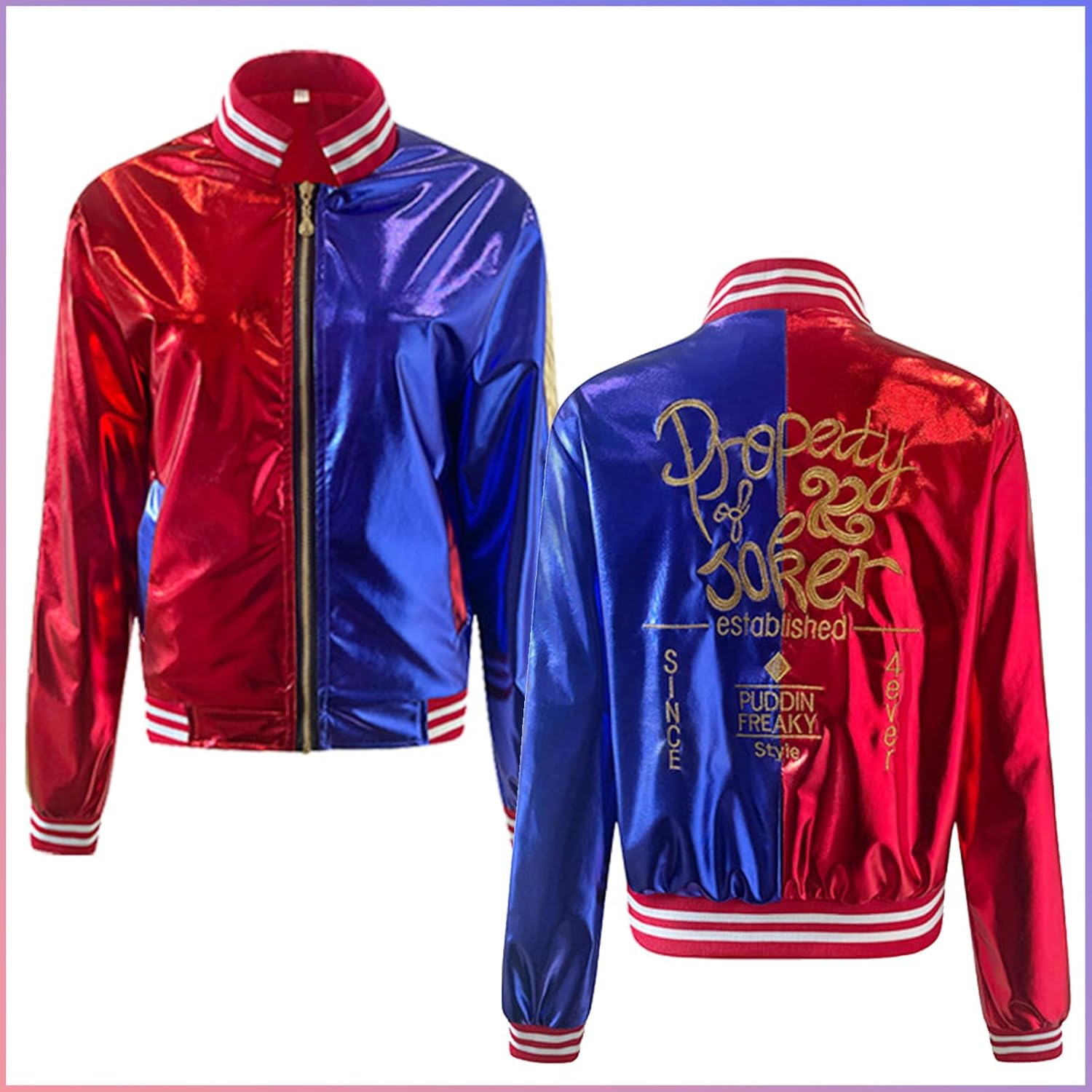 Halloween Cosplay Costumes for Women,Womens Super Villain Fancy Dress for Halloween Jacket Shorts T-Shirt Glove Collar 2 Wigs PVC Inflatable Stickers 2 Stickers for Various Costume Parties image number 5