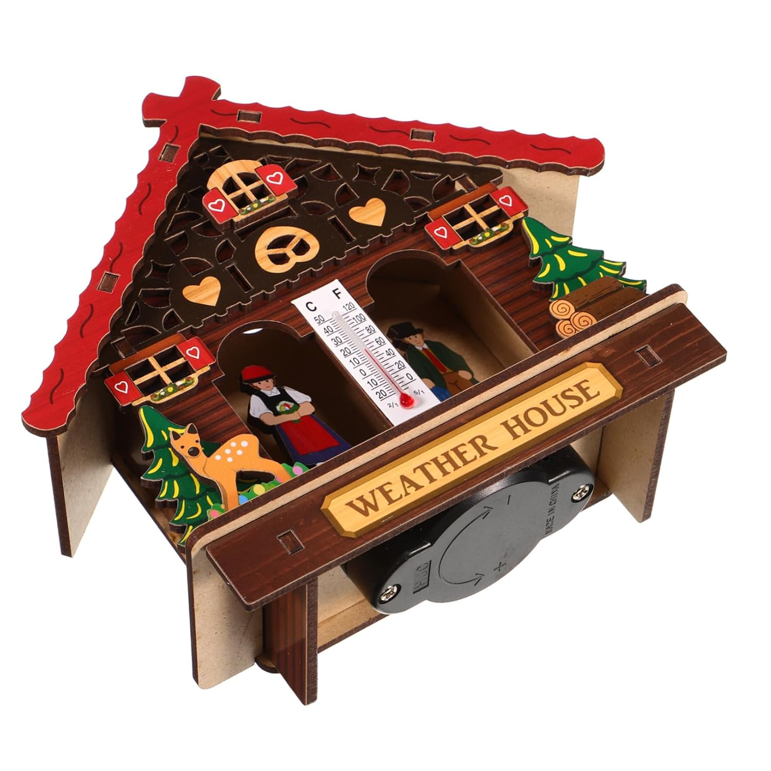 Wall Mounted Weather Station with Barometer Thermometer Hygrometer Indoor Outdoor Temperature Monitor Simple Battery Operation Wooden House Design for Home and Patio image number 2