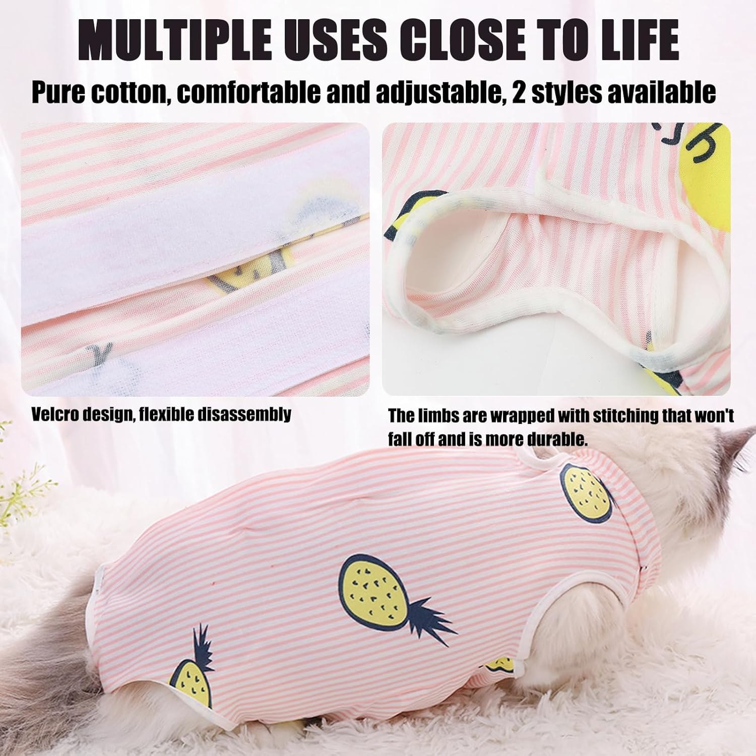 BDSHUNBF 2 X Cat Bodysuit after Surgery Recovery Suit, Cat Bodysuit for Cat Surgery, Cat Clothing, Anti-Leaking, Ideal for Post-Operative Recovery image number 5