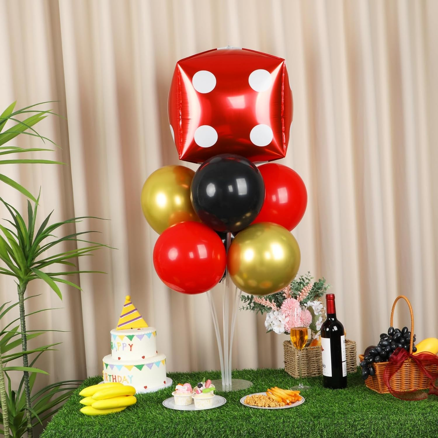 Naozinebi 2 Set Casino Theme Party Balloons Stand Kit with 2 Dice Foil Balloons, Black, Red, White & Gold, Casino Night Party Decoration for Adults, Unisex image number 5