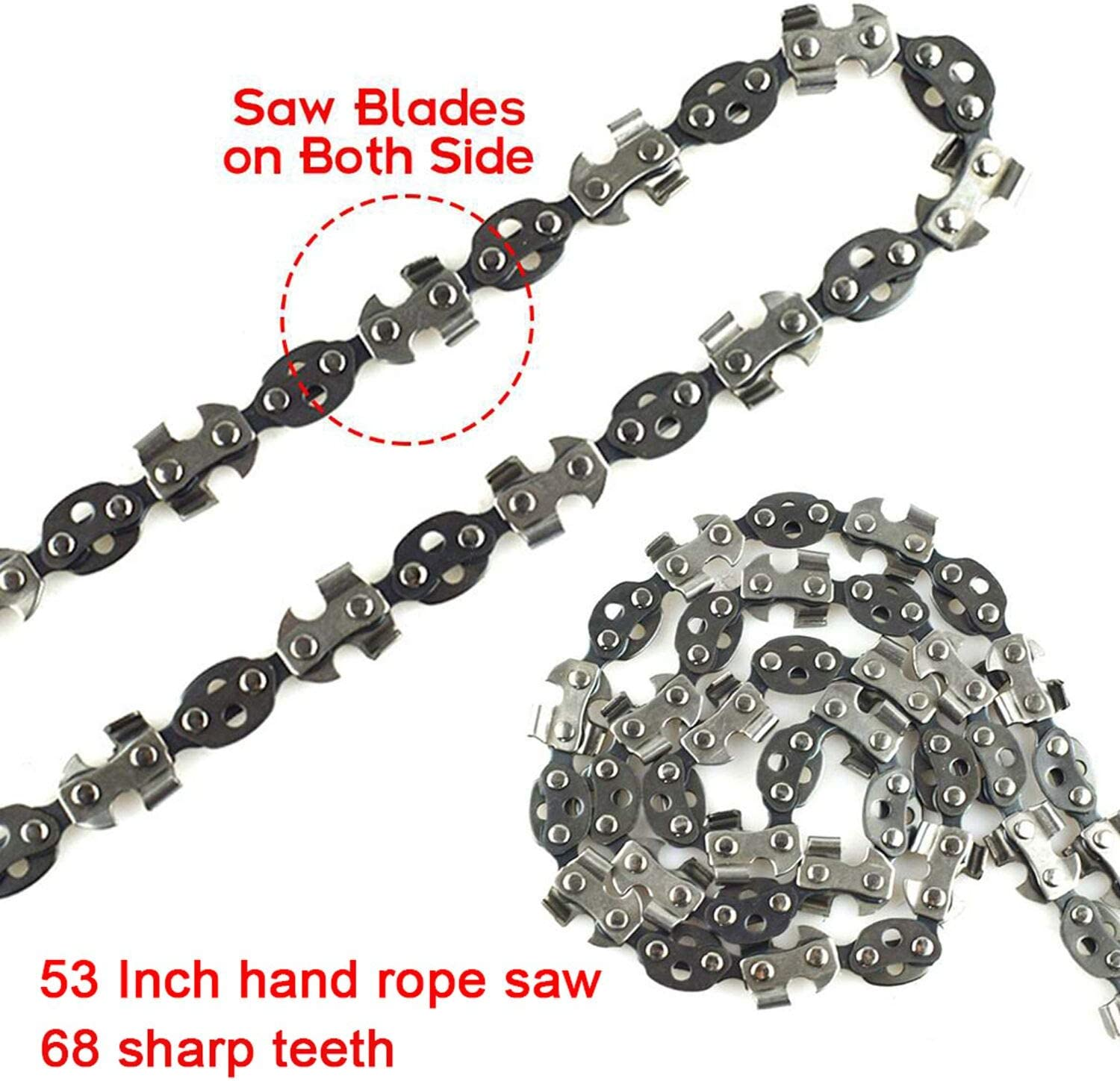 Upgrade 53 Inch High Reach Tree Limb Hand Rope Saw, 68 Sharp Teeth Blades on Both Sides, Folding Rope Chain Saw for Camping image number 2