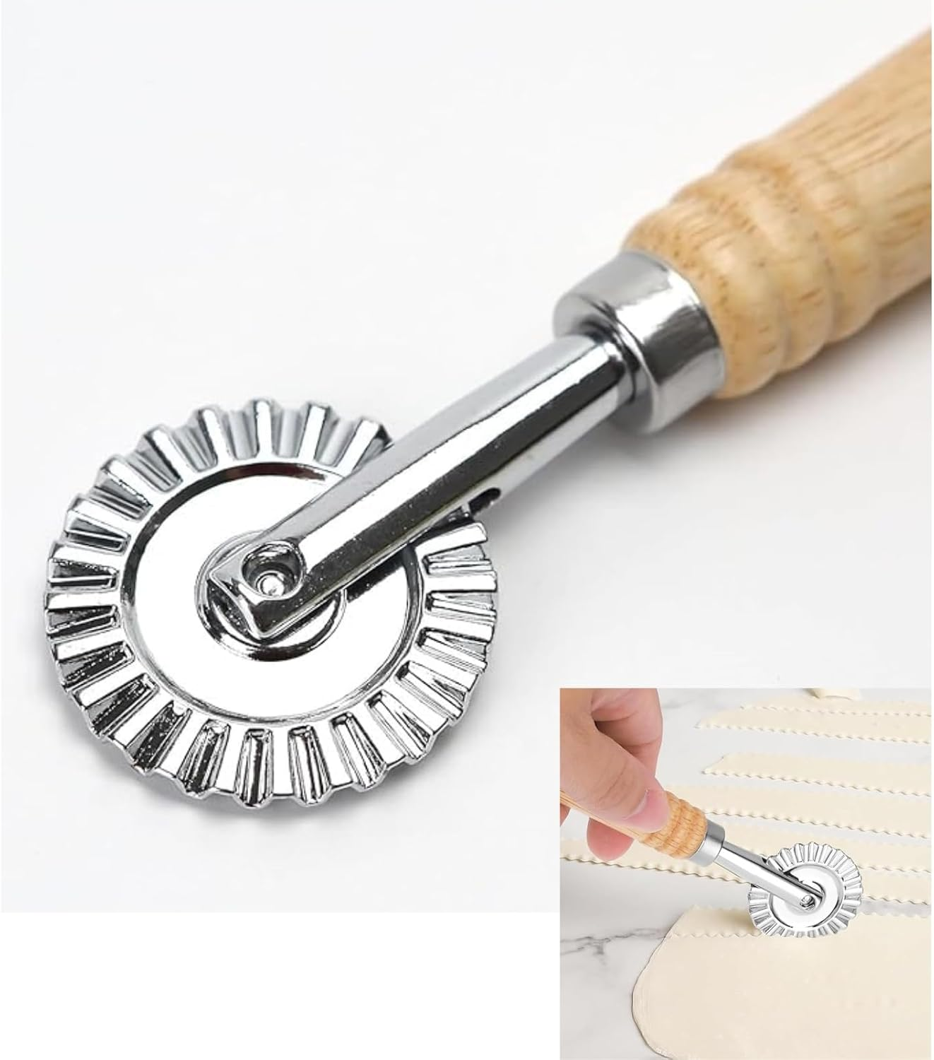 Pastry Wheel Cutter 2 PCS, Zinc Alloy Dough Ravioli Cutter Wheel with Roller, Making for Home and Kitchen,Pasta Cutter Wheel with Long Wooden Handle image number 4