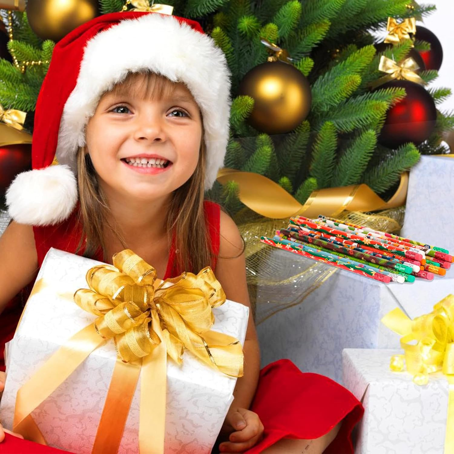 Kolewo4Ever 100 Pieces Christmas Pencils Xmas Wood Pencils with Eraser Tops Snowman, Santa and Elk Pencil Assortment Christmas Stationery Pencil,12 Styles (100) image number 2