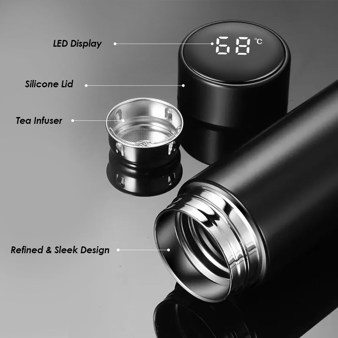 INDCAN IMPORT Vacuum Insulated Water Bottle 500Ml | Double Wall Stainless Steel | Hot & Cold Leak-Proof Travel Flask | Bpa-Free Reusable Sports & Office Bottle &ndash; Keeps Drinks Hot 12H / Cold 24H image number 4