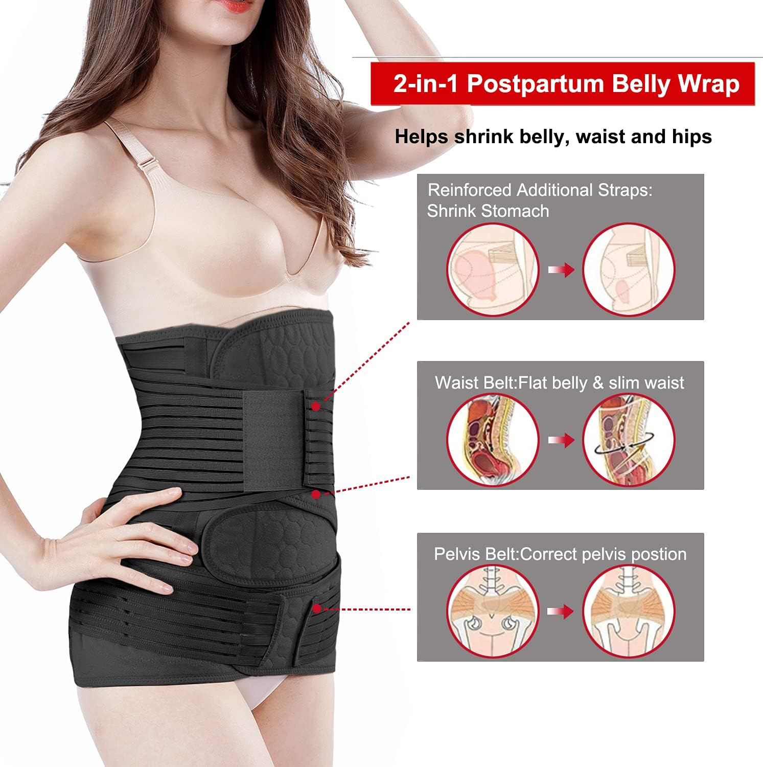 Chongerfei Postpartum Support Recovery Belly Wrap Waist/Pelvis Belt Body Shaper Postnatal Shapewear