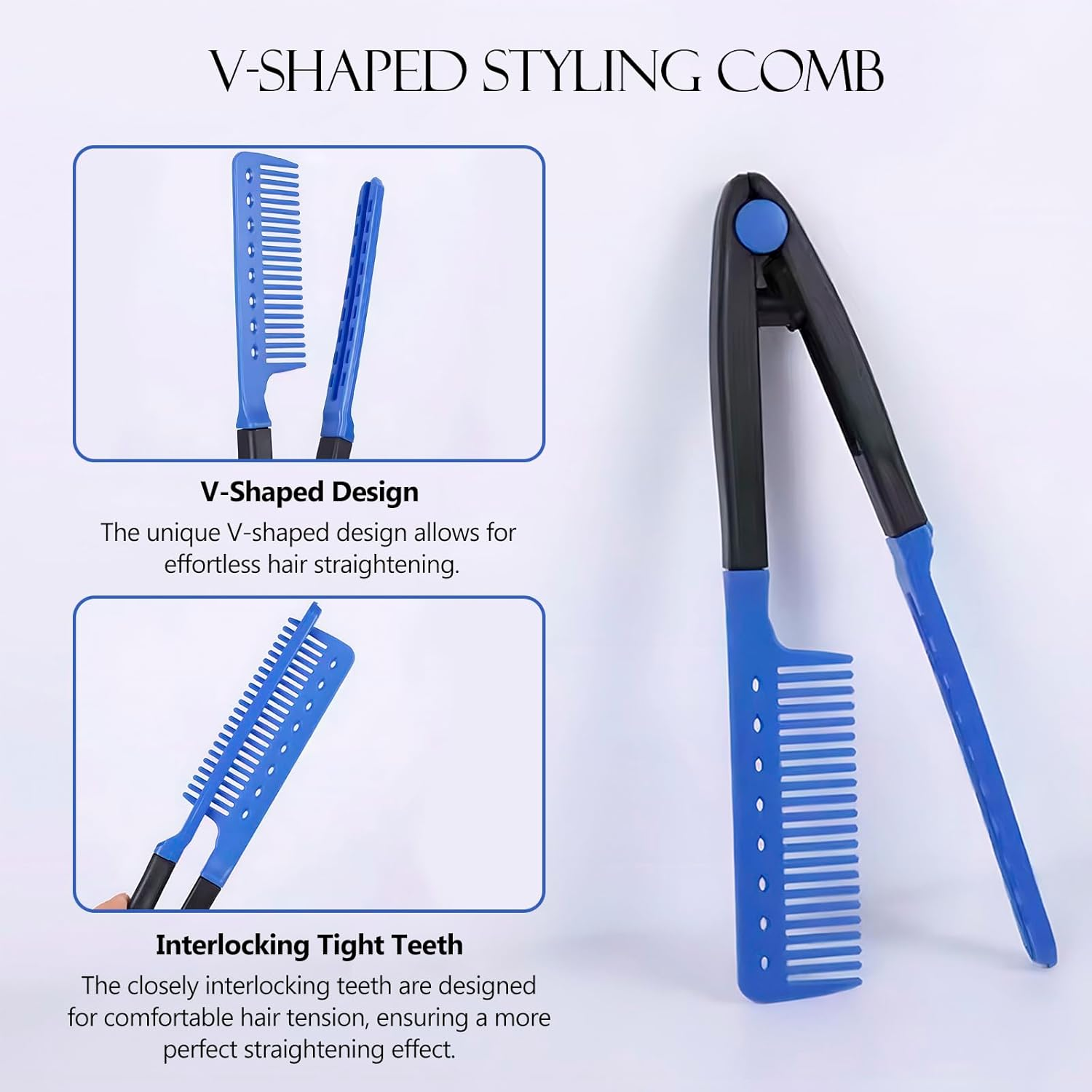 2-Pack Hair Straightening Comb Set - Flat Iron Comb for Beautiful Tresses, Hair Straightener Comb with Firm Grip, Ideal for Knotty Hair, Styling Comb, Hair Comb for Straight Hair (Blue). image number 5