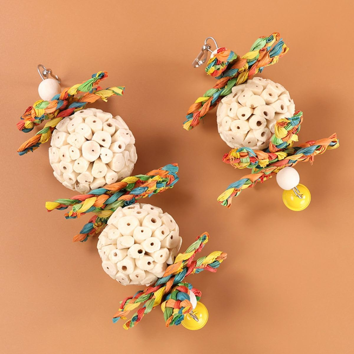 Bird Toys Conure Toys Hanging Natural Soft Sola Ball Natural Corn Husk Beak Chew Shred Colorful Forage Toys for Parrots, Cockatiel, Conure, Love Birds,Parakeets,Budgie and Other Small Birds (L) image number 6