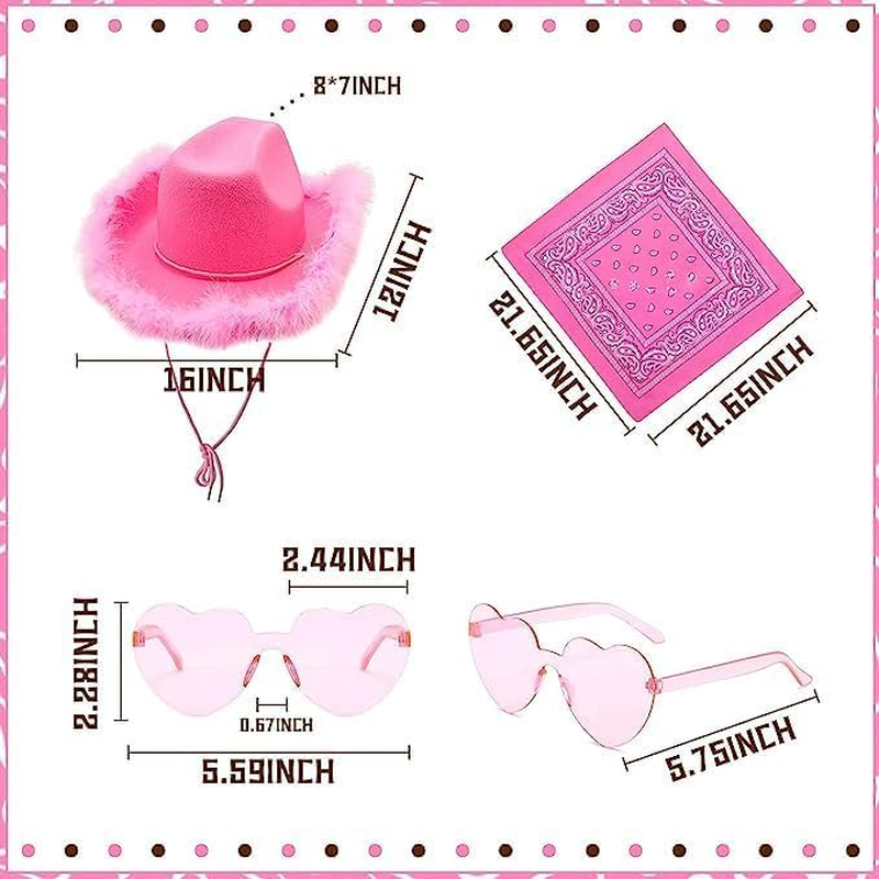 Jevenis Cowgirl Hat Cowboy Hat Women Western Cowgirl Hat with Feathers Bandana Heart Shape Sunglasses for Bachelorette Party Halloween Birthday image number 5