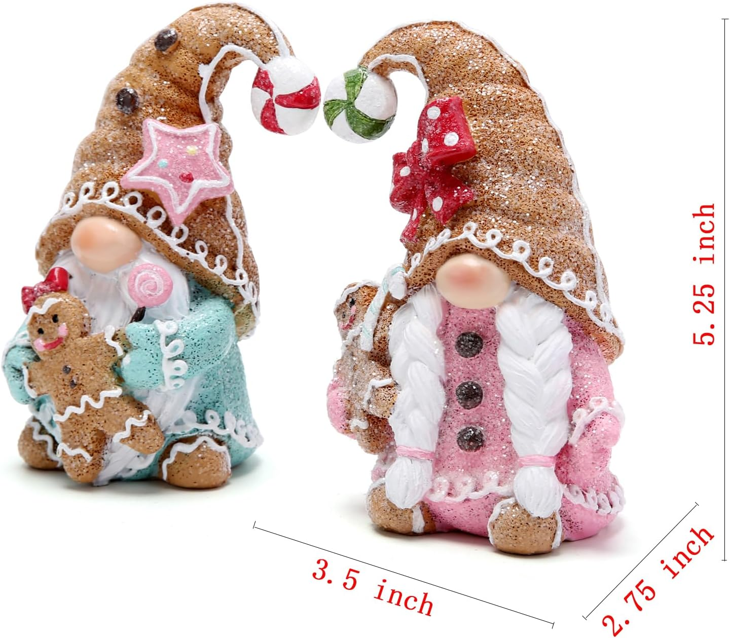 Hodao 2 PCS Christmas Gingerbread Man Gnomes Decorations Xmas Swedish Tomte Gnomes Figurines Decor Handmade Gingerbread Man Elves for Xmas Gift - Christmas Party Home Decor (Multicolor) image number 1